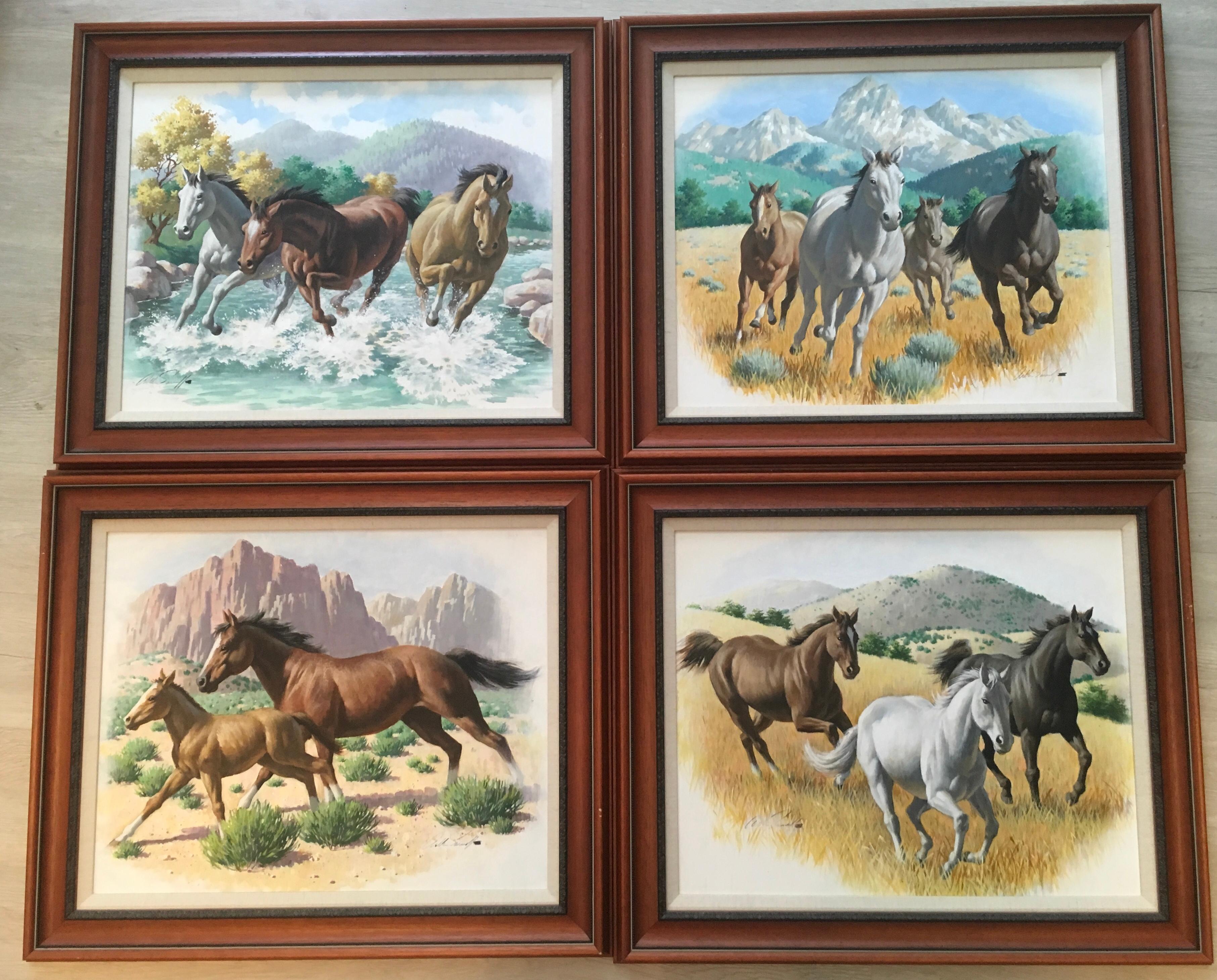 Arthur Saron Sarnoff Original Painting on Board of Horses Running in Stream  For Sale 1