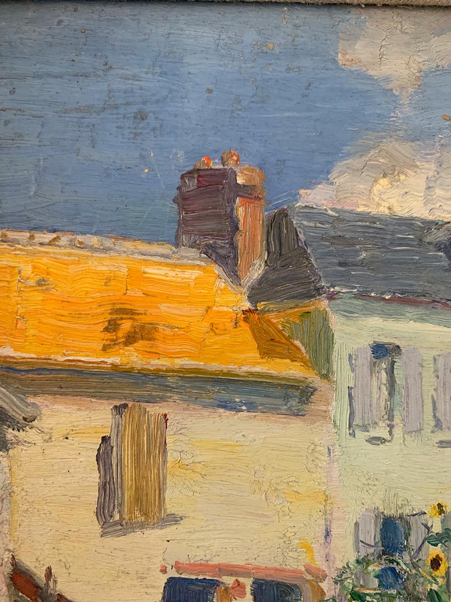 „Impressionistische Landschaft mit Haus“ von Arthur Schneider, Öl auf Leinwand (Braun), Landscape Painting, von Arthur Schneider 