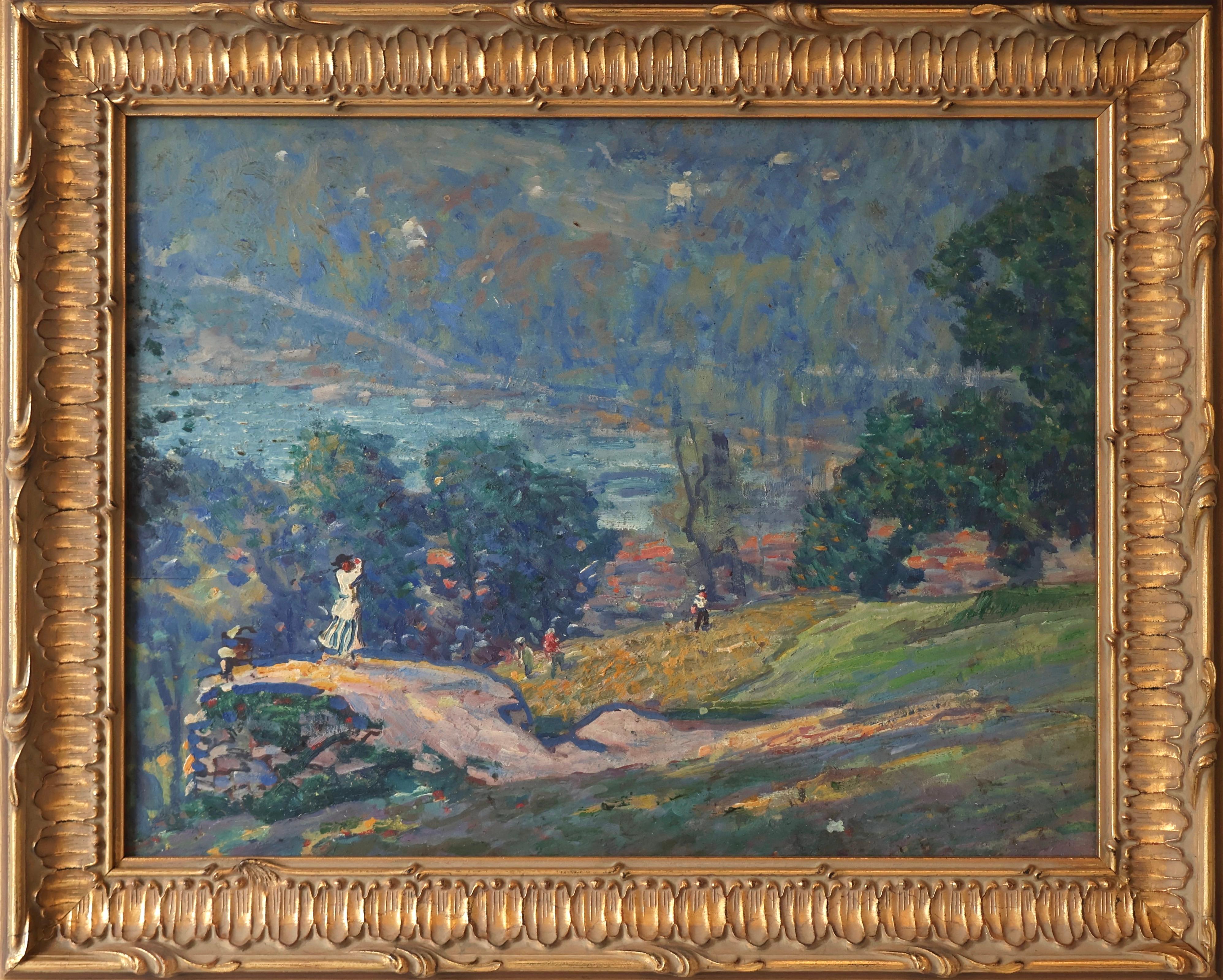 'Landscape with Figures'; Early 20th Century Oil Painting by Arthur Schneider