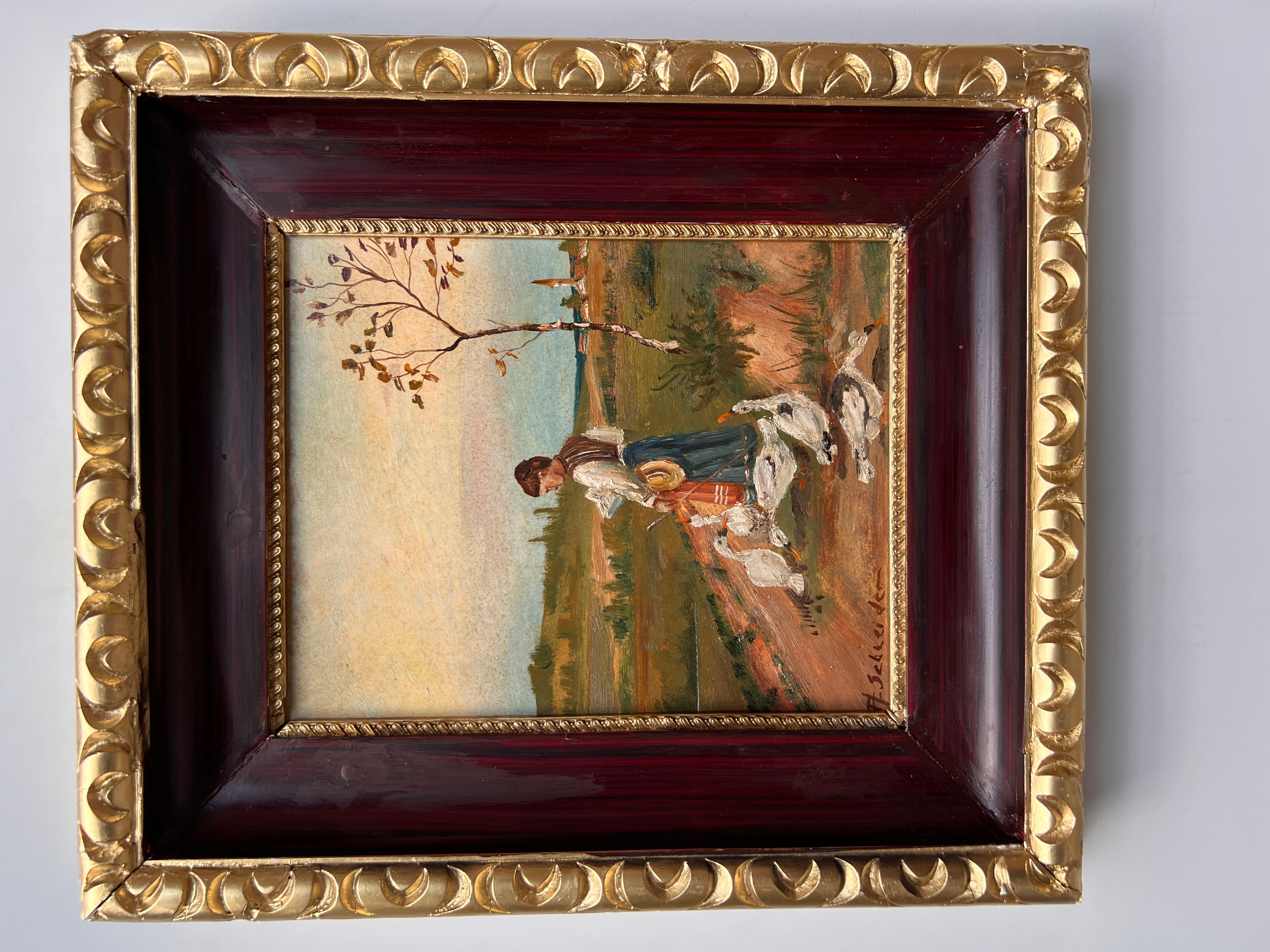Listado Artista Americano Arthur Schneider (1866-1943 Antiguo Óleo sobre tabla Pintura en venta 1