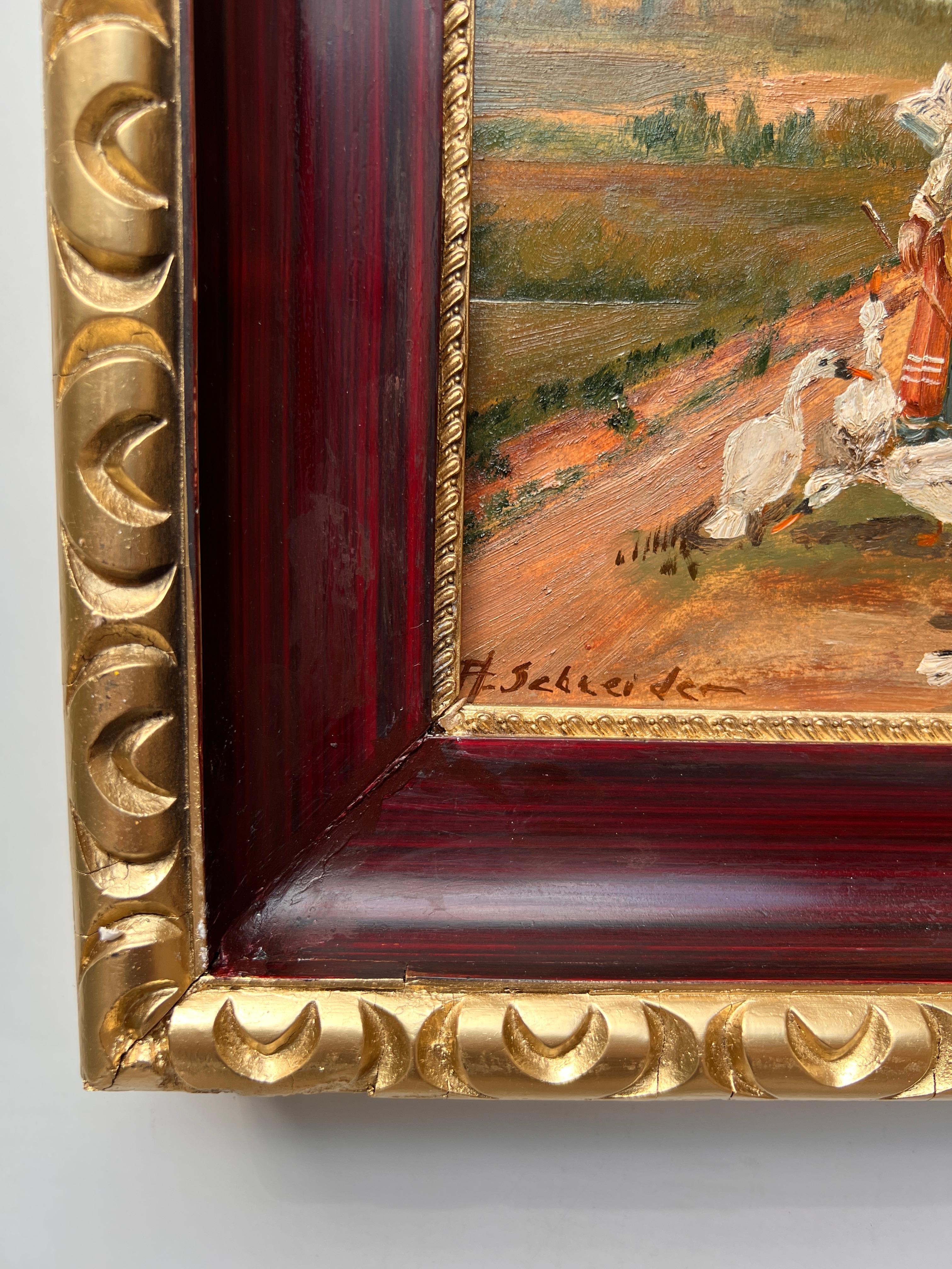 Listado Artista Americano Arthur Schneider (1866-1943 Antiguo Óleo sobre tabla Pintura en venta 3