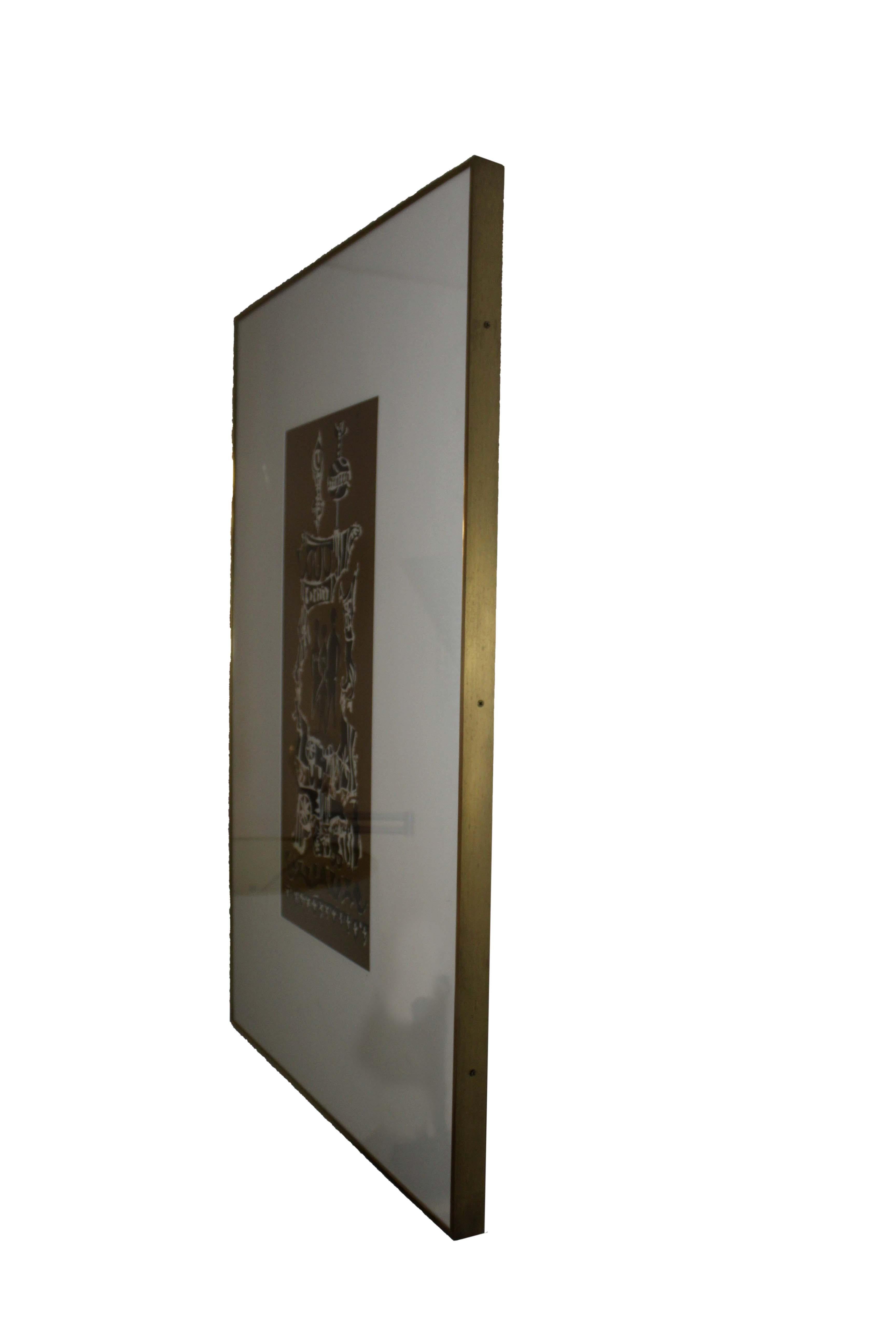 Arthur Schneider Brown Judaical Religious Themed Modern Lithograph Framed In Good Condition For Sale In Keego Harbor, MI