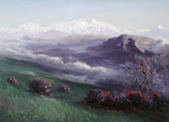 Landscape with Distant Mountains - British Victorian art landscape oil painting