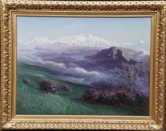 Landscape with Distant Mountains - British Victorian art landscape oil painting 