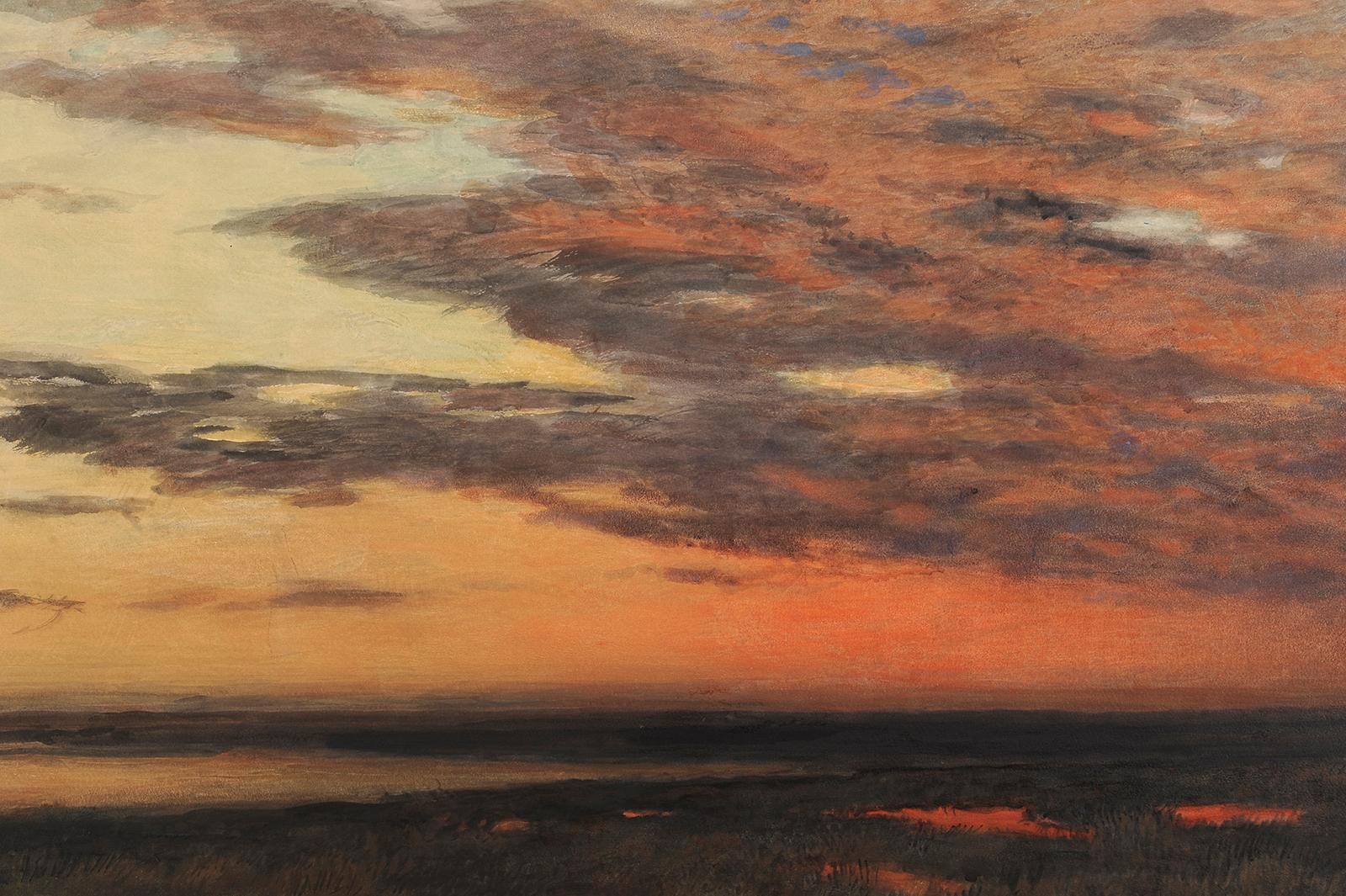 Twilight over an estuary in England - Painting by Arthur Severn
