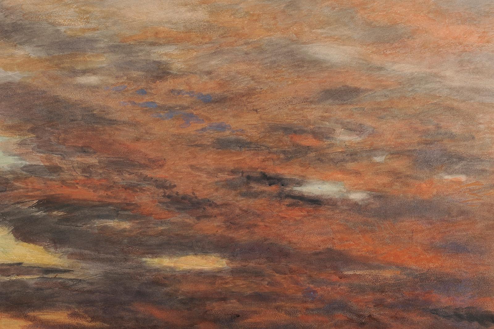 Twilight over an estuary in England - French School Painting by Arthur Severn