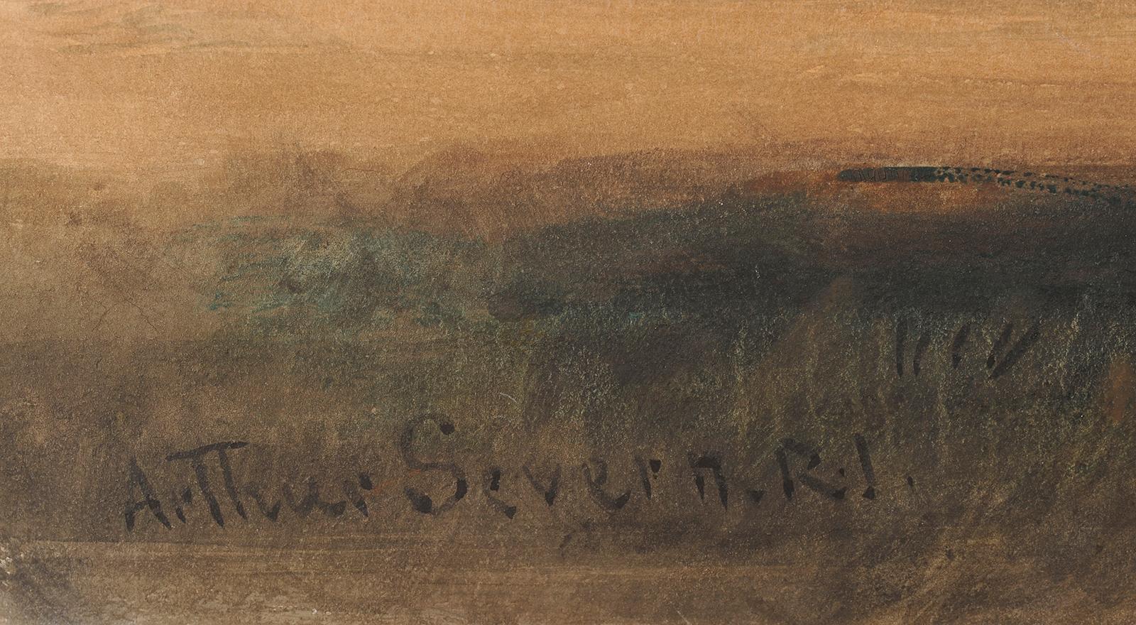 Twilight over an estuary in England - Brown Landscape Painting by Arthur Severn