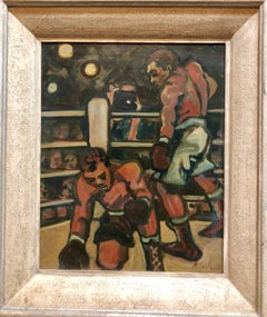 Boxing Sporting Painting 'Down for the Count'  WPA artist Americana
