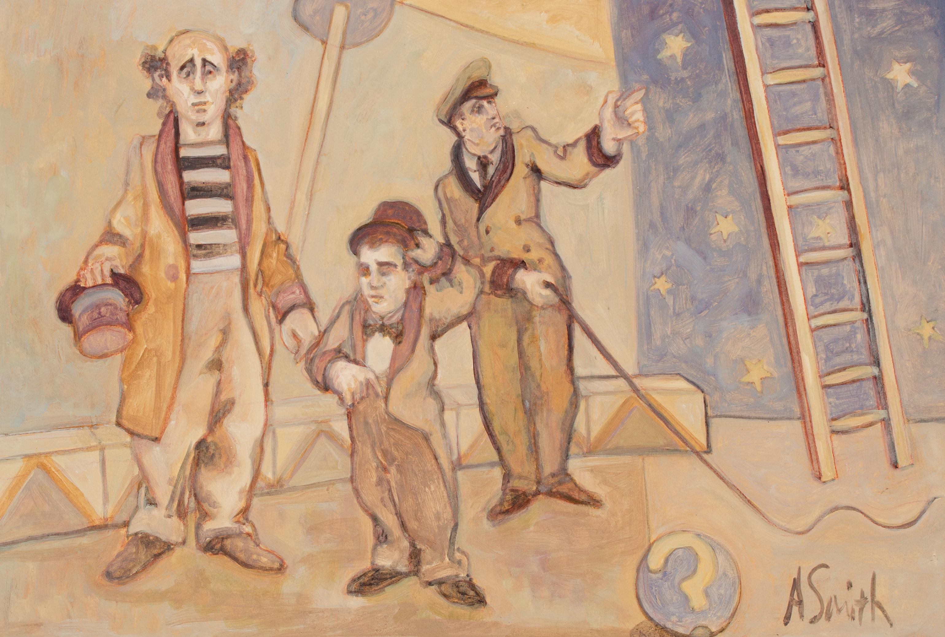 Arthur Smith (américain, 1897-1972)
Sans titre (artistes de cirque), 20e siècle
Huile sur carton
21 x 18 7/8 in.
Encadré : 26 3/4 x  35 3/4 in.
Signé en bas à droite : A Smith

Arthur Smith est un peintre américain répertorié, surtout connu pour ses
