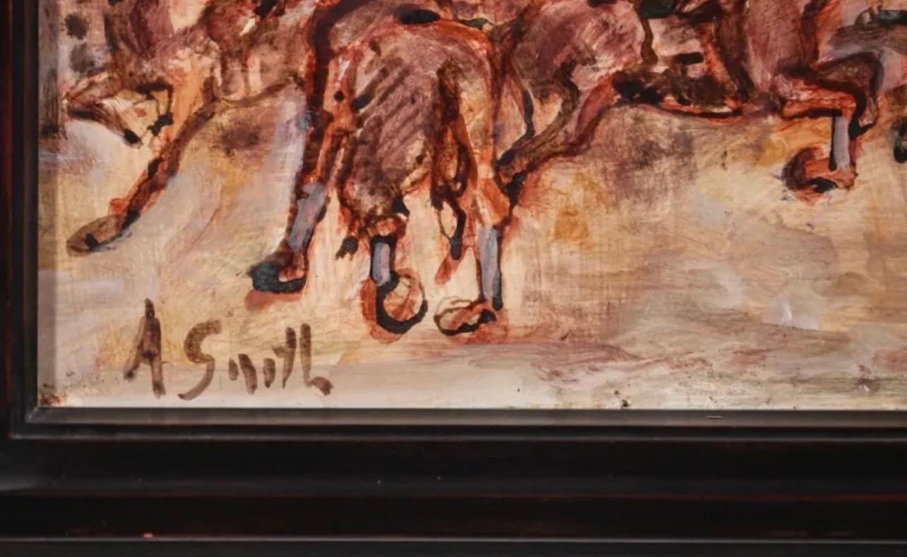 Émeute de rue Peinture à l'huile Police montée Artiste du WPA Justice sociale Art américain en vente 5