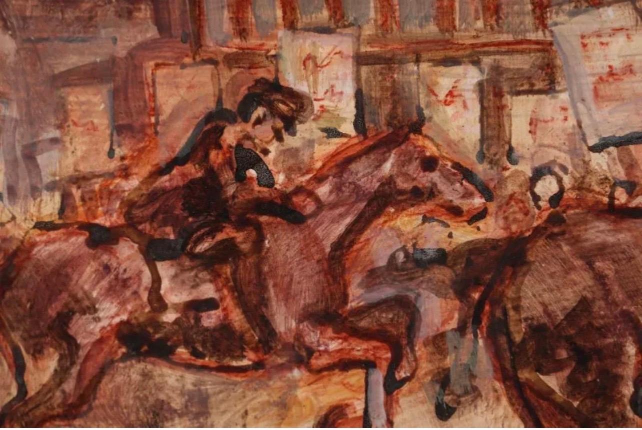 Émeute de rue Peinture à l'huile Police montée Artiste du WPA Justice sociale Art américain en vente 7