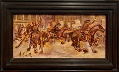 Street Riot Oil Painting Mounted Police WPA artist Social Justice Americana Art
