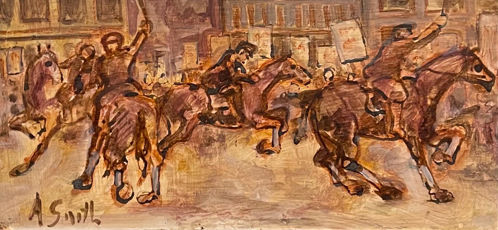 Peinture à l'huile du Riot de rue montée sur une police de la WPA, artiste Social Justice Americana Art - Réalisme américain Painting par Arthur Smith