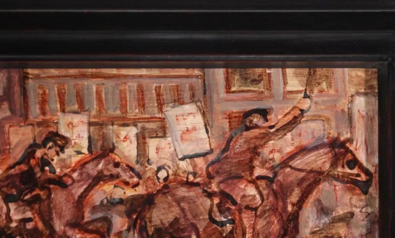 Émeute de rue Peinture à l'huile Police montée Artiste du WPA Justice sociale Art américain en vente 2