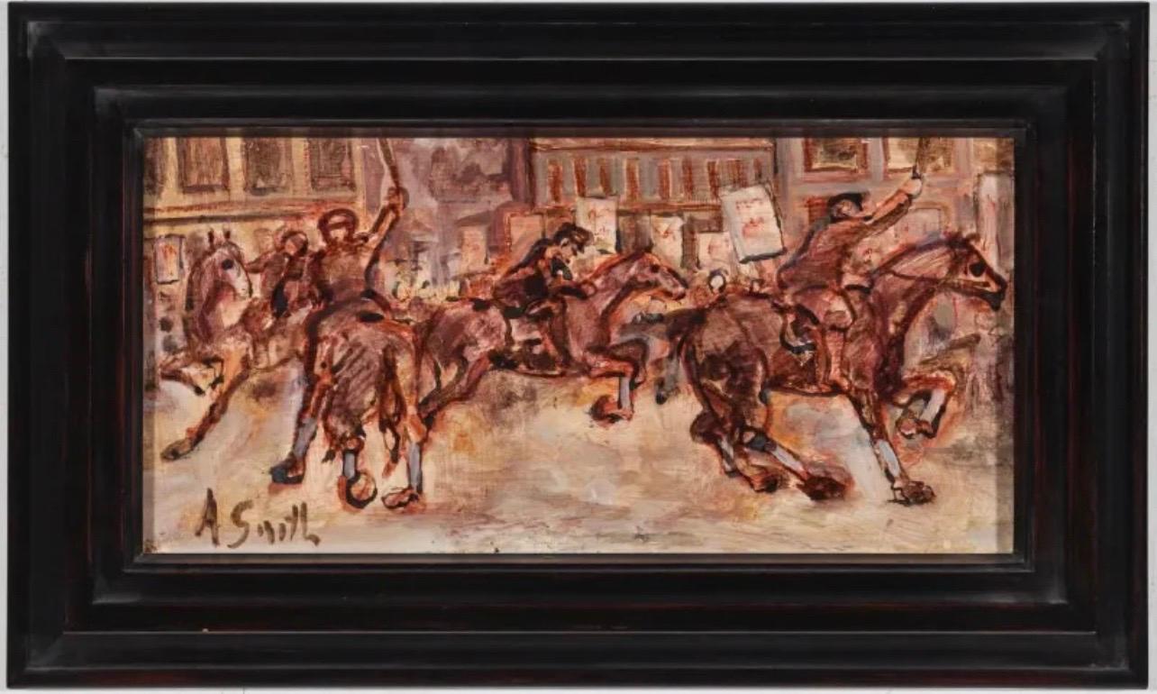 Street Riot Oil Painting Mounted Police WPA artist Social Justice Americana Art