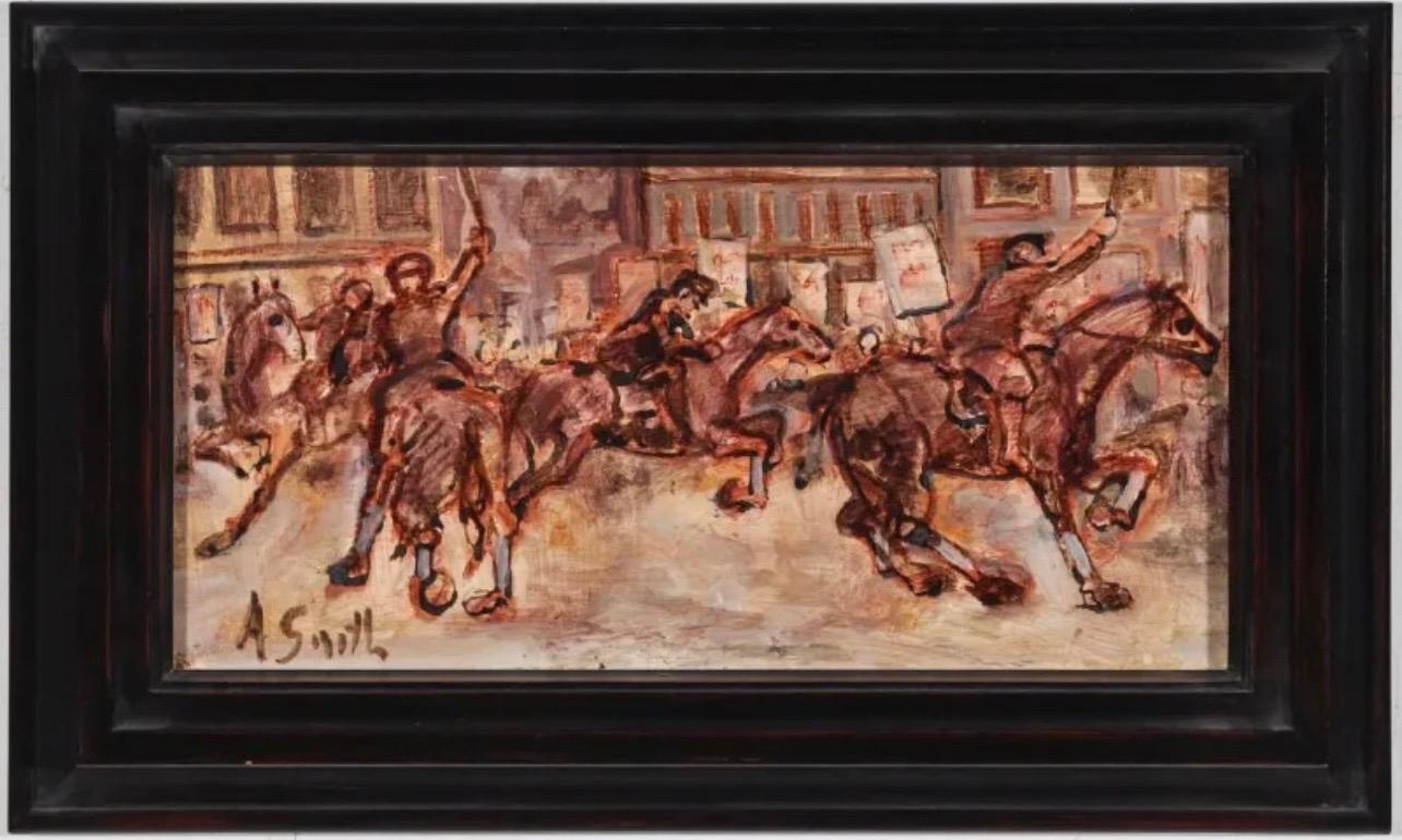 Figurative Painting Arthur Smith - Émeute de rue Peinture à l'huile Police montée Artiste du WPA Justice sociale Art américain