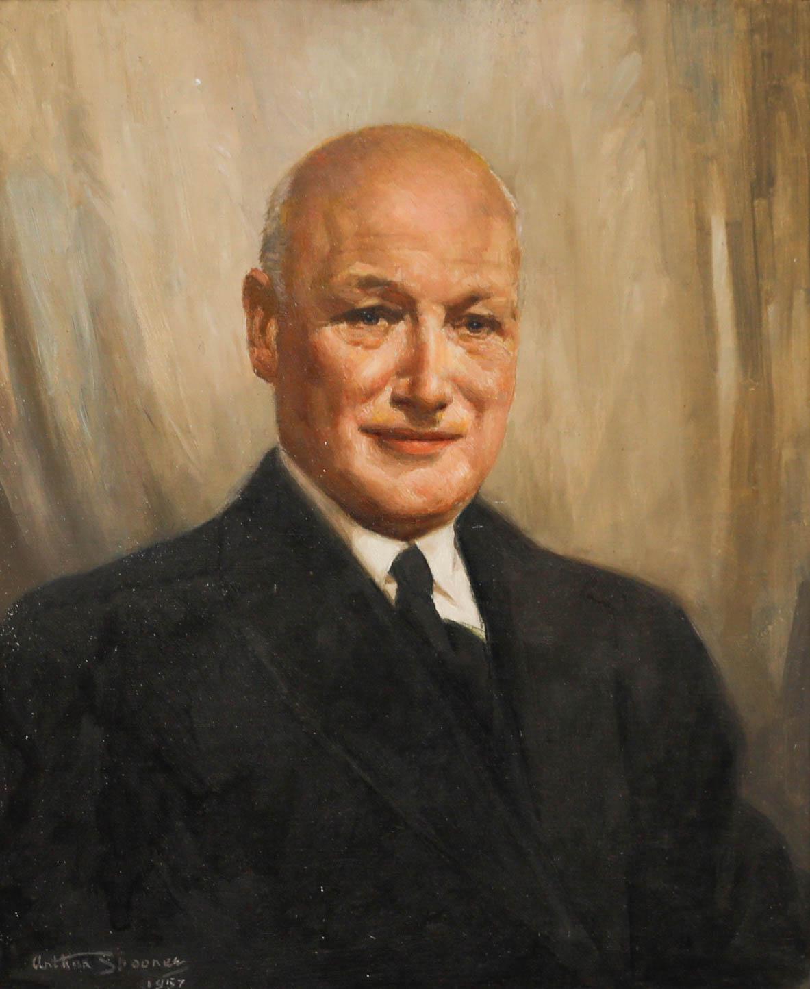Arthur Spooner  RBA (1873-1962)  - 1957 Olio, Ritratto di uomo a mezzo busto 1