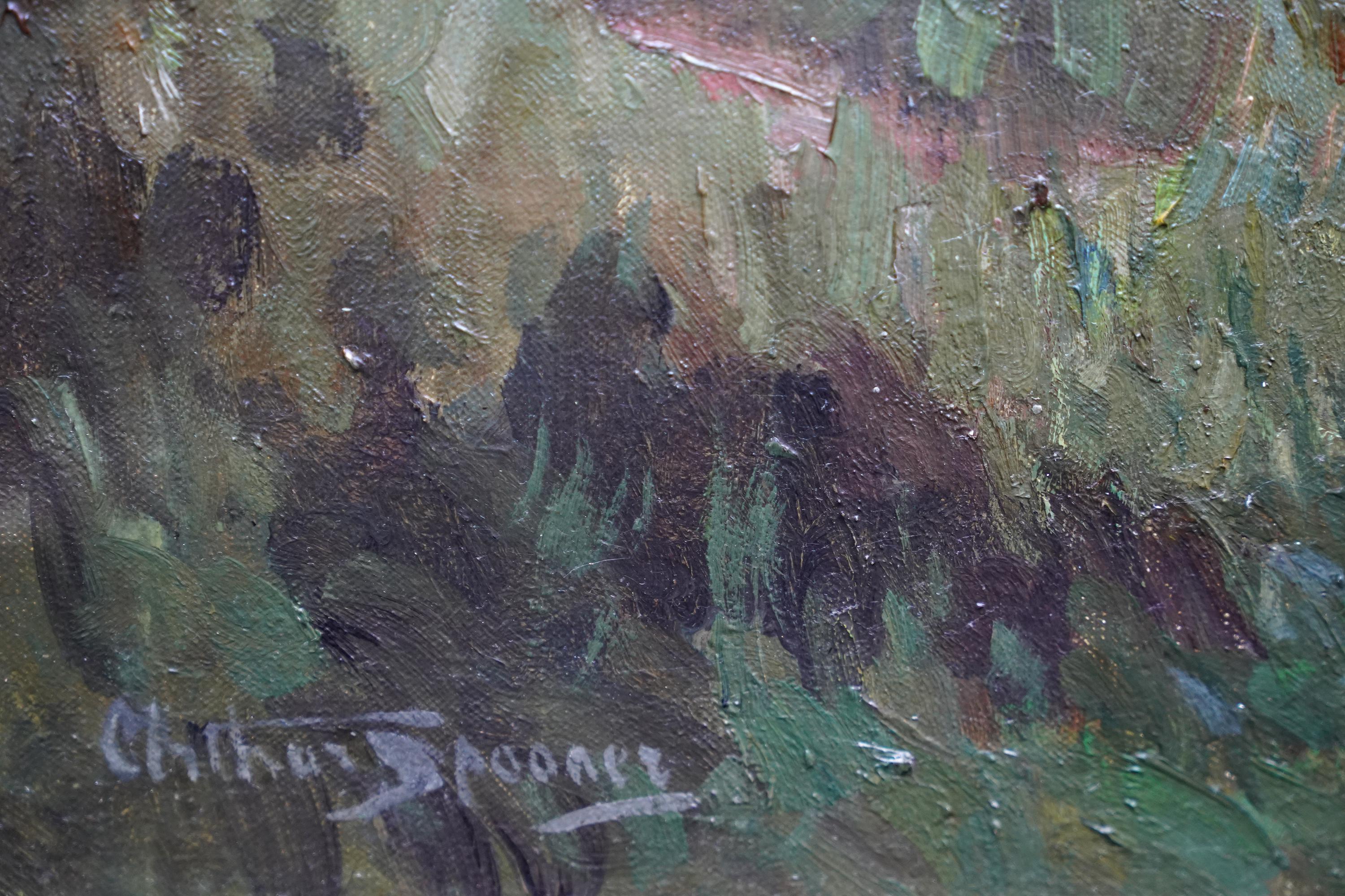 Nottingham desde Clifton Hall - Paisaje impresionista británico de los años 40 pintado al óleo en venta 6