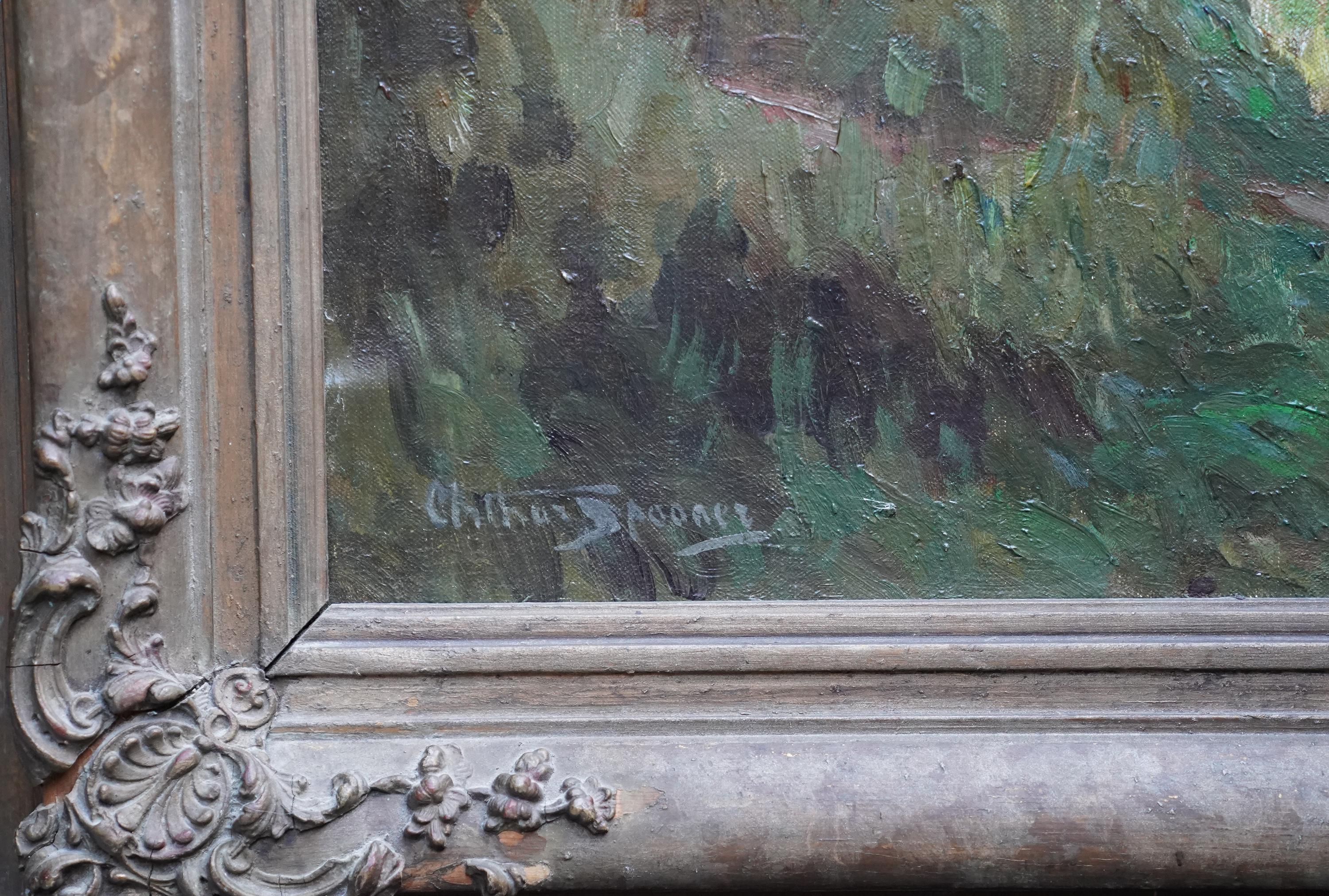 Nottingham desde Clifton Hall - Paisaje impresionista británico de los años 40 pintado al óleo en venta 7