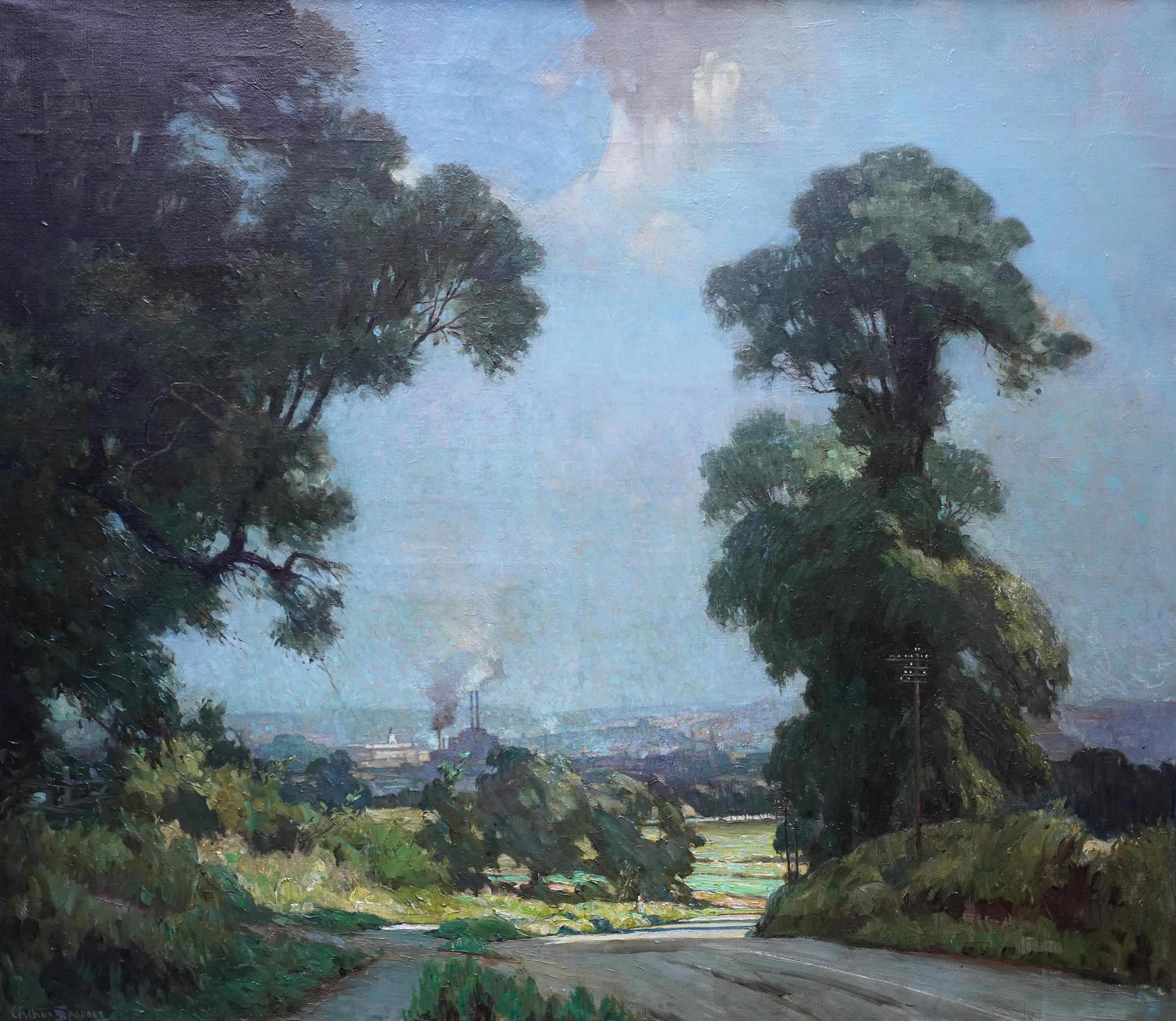 Nottingham desde Clifton Hall - Paisaje impresionista británico de los años 40 pintado al óleo - Painting de Arthur Spooner
