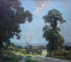 Nottingham from Clifton Hall - British Impressionist 40s landscape oil painting