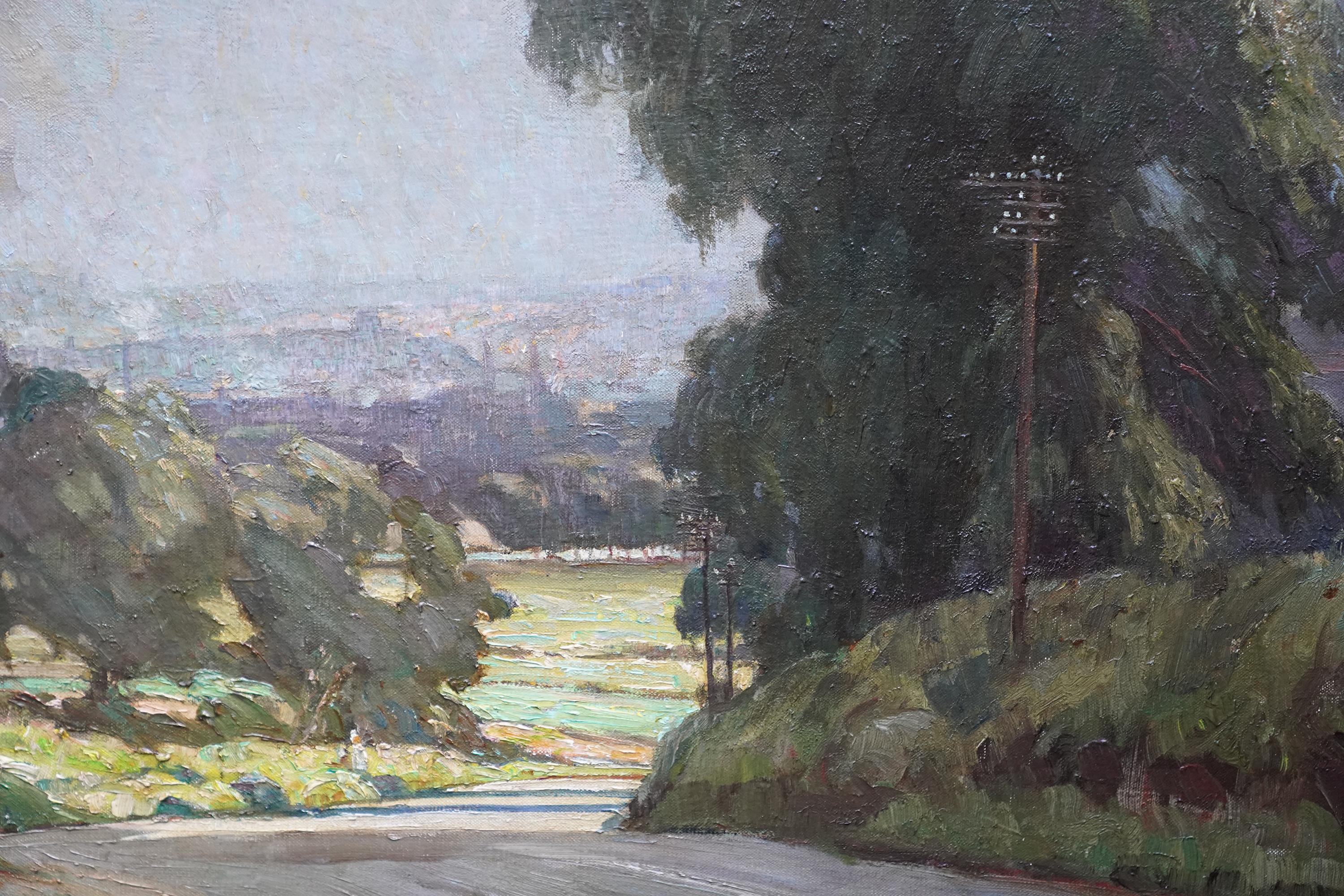 Nottingham desde Clifton Hall - Paisaje impresionista británico de los años 40 pintado al óleo en venta 1
