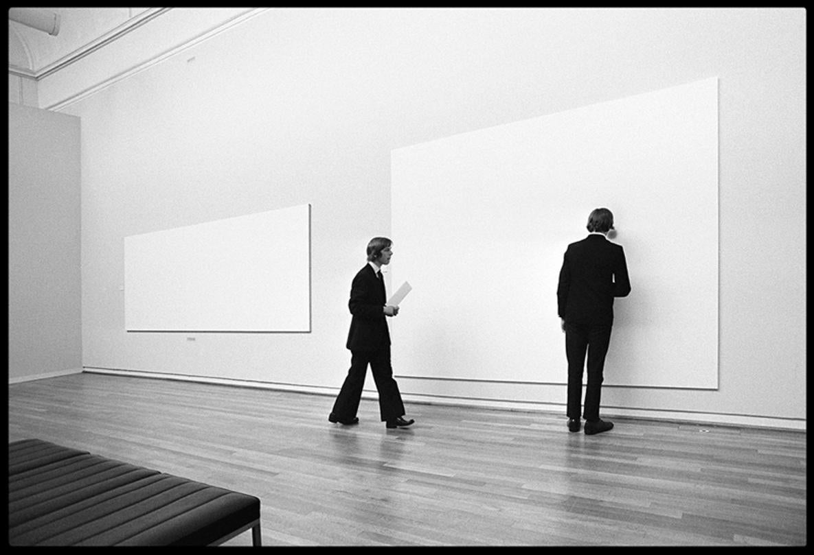 Where Art Thou 

The Tate Gallery London, 1970 (photo Arthur Steel)

School boys study the famous ‘Blue spot’ painting by artist Bernard Cohen.

Arthur recalls:
“Quite why The Tate acquired Cohen’s paintings for hundreds of thousands of pounds is