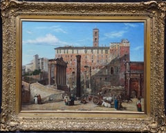Antique Forum with Palazzo dei Sentori, Rome - British c1860 art landscape oil painting