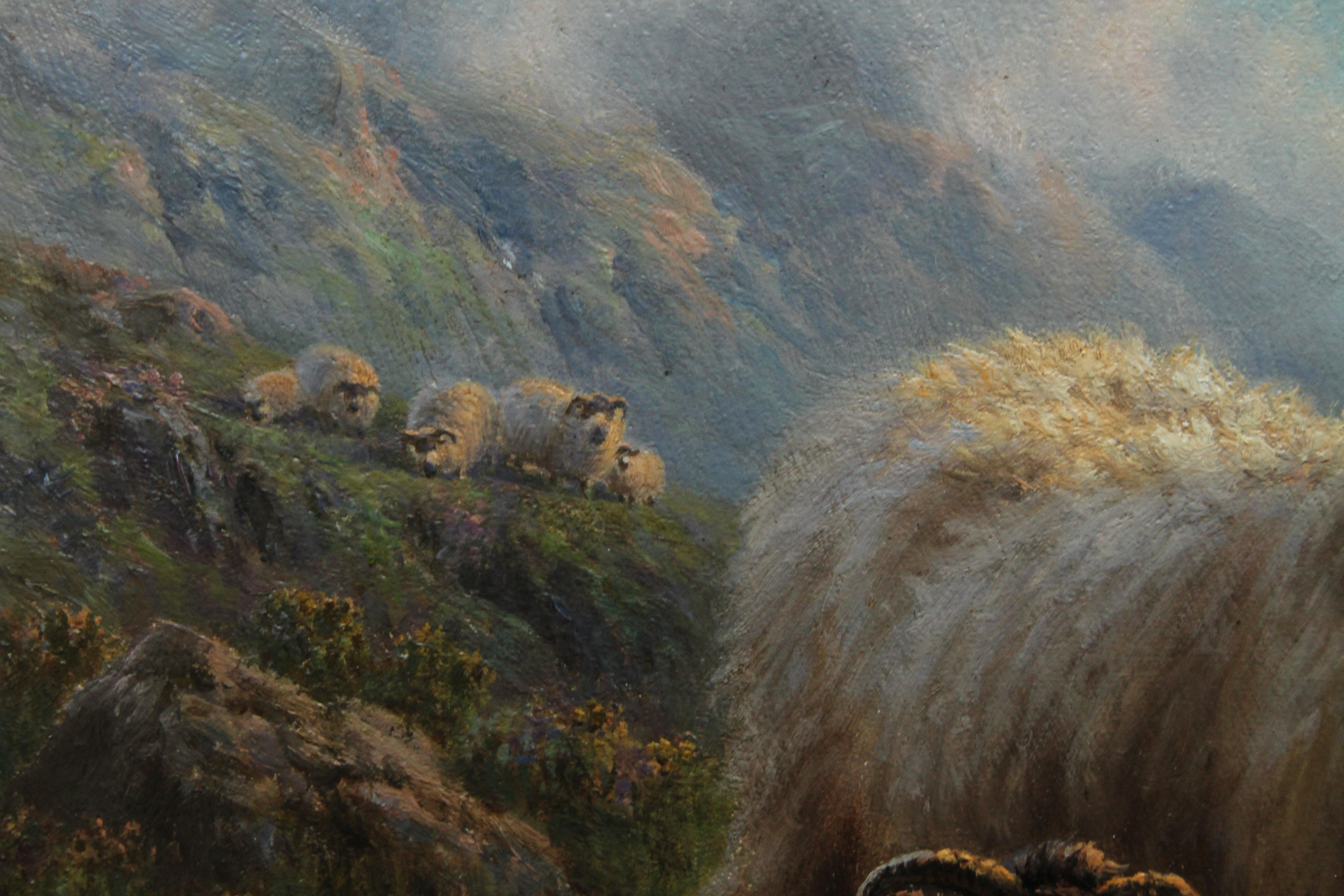 Sheep at Loch Tay Perthshire - British 1910 Edwardian art landscape oil painting - Brown Animal Painting by Arthur Sydney Watson