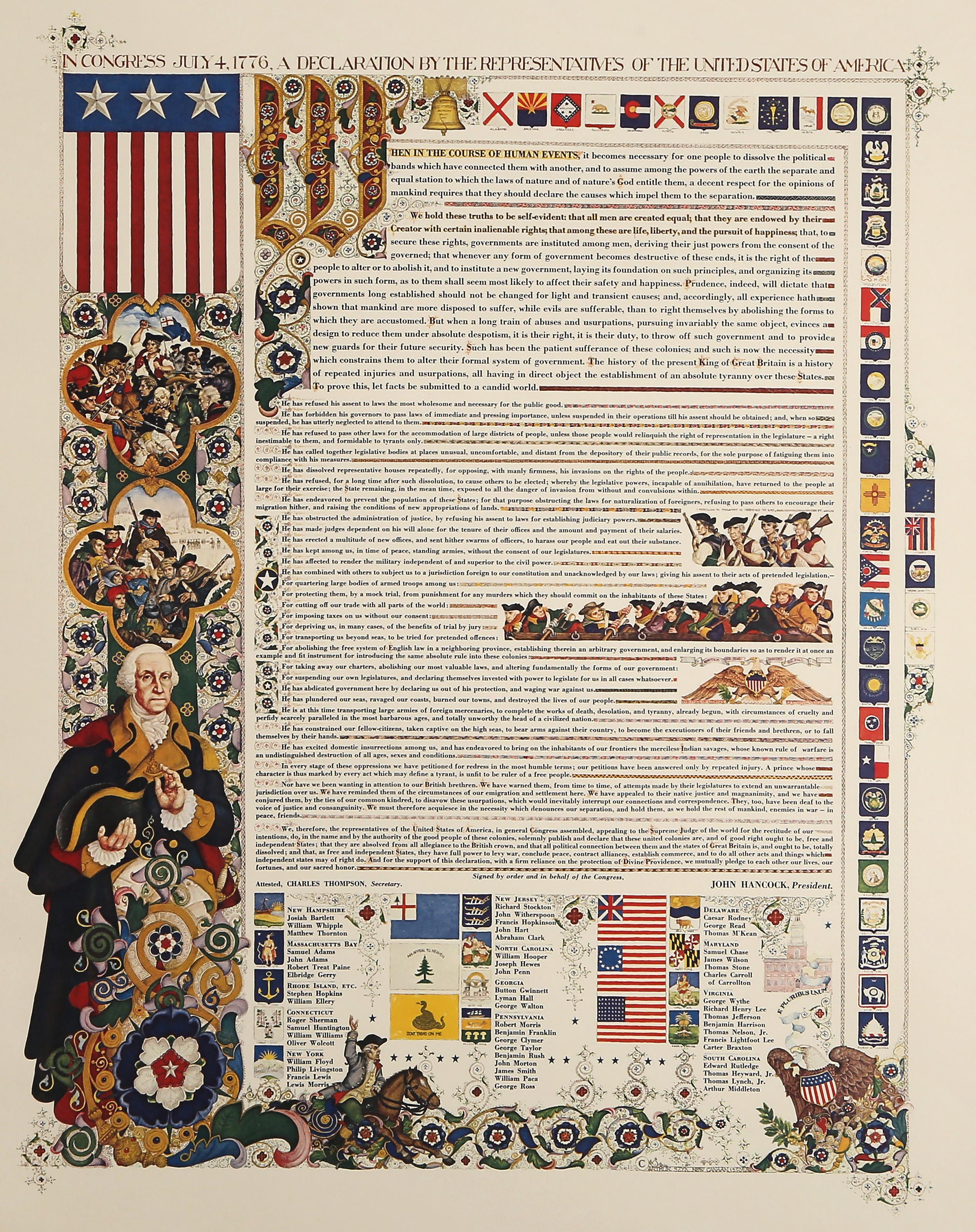 Declaration of Independence, American Realist Offset Lithograph by Arthur Szyk