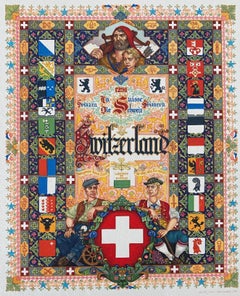 Antique Switzerland Swiss Folk Art Print Artist Arthur Szyk Judaica Cartoonist