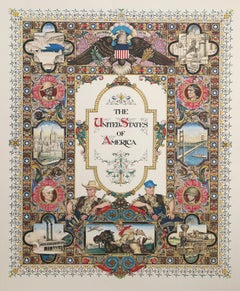 Los Estados Unidos de América, litografía offset realista americana de Arthur Szyk
