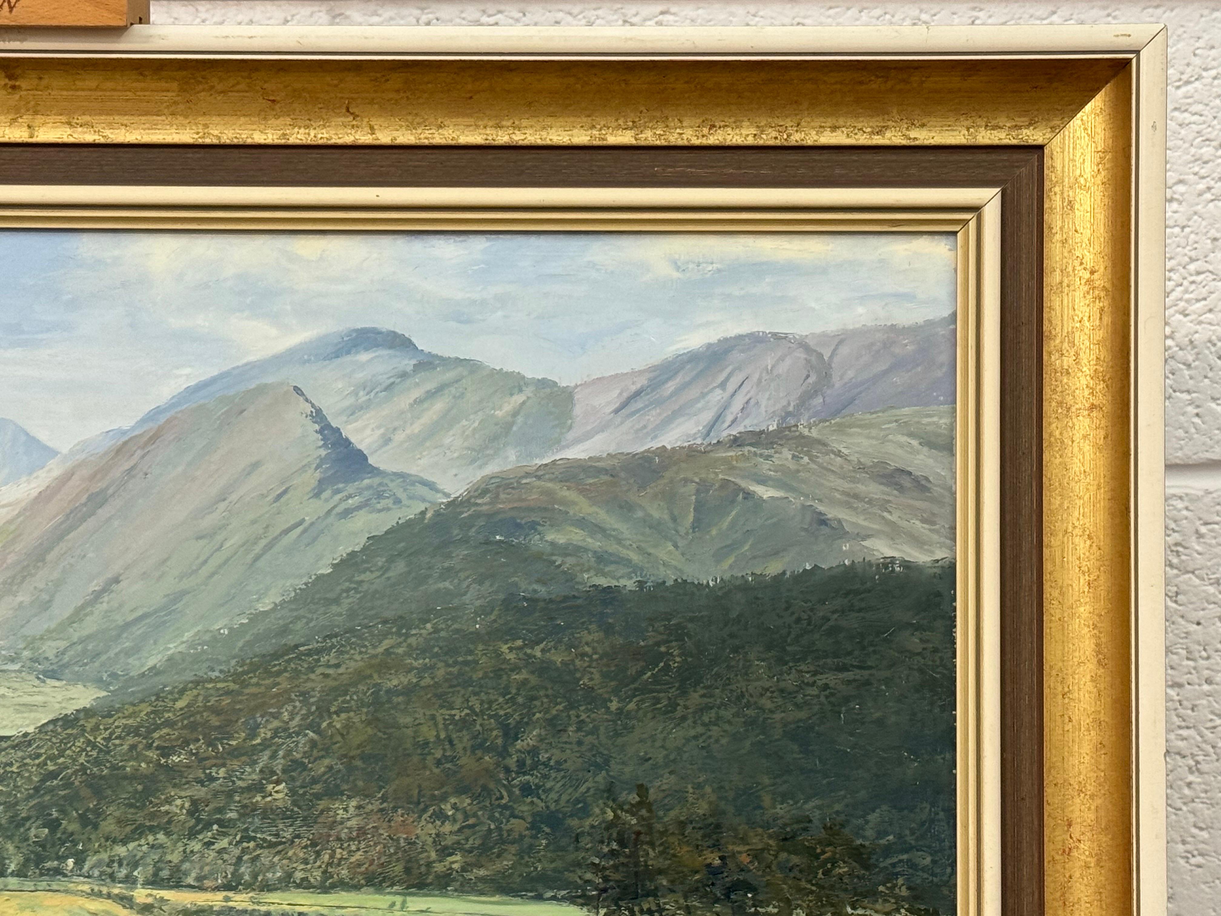 Mountain View of a Lush Green Valley in the English Lake District Vintage Oil For Sale 7