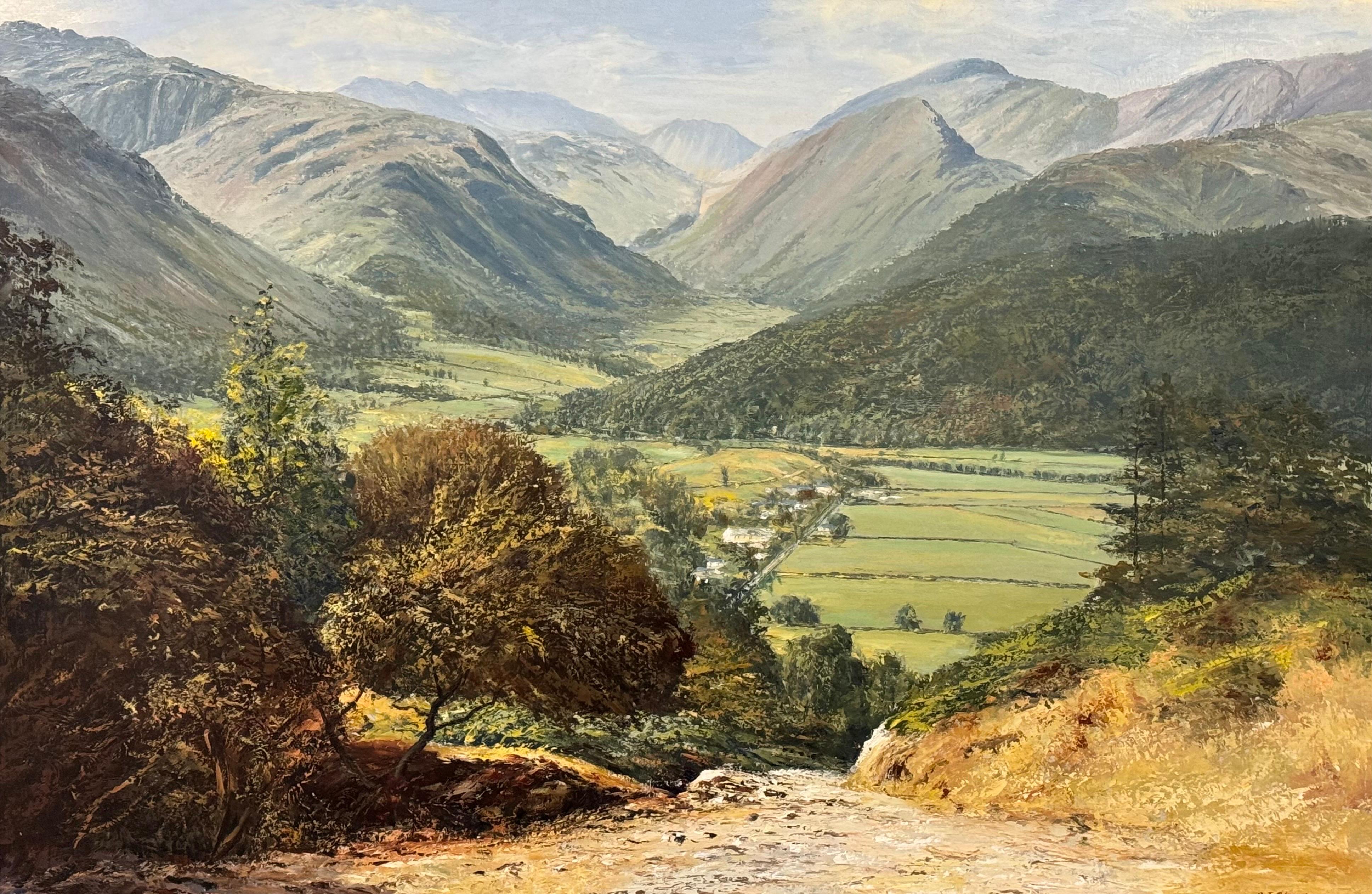 Mountain View of a Lush Green Valley in the English Lake District Vintage Oil For Sale 8