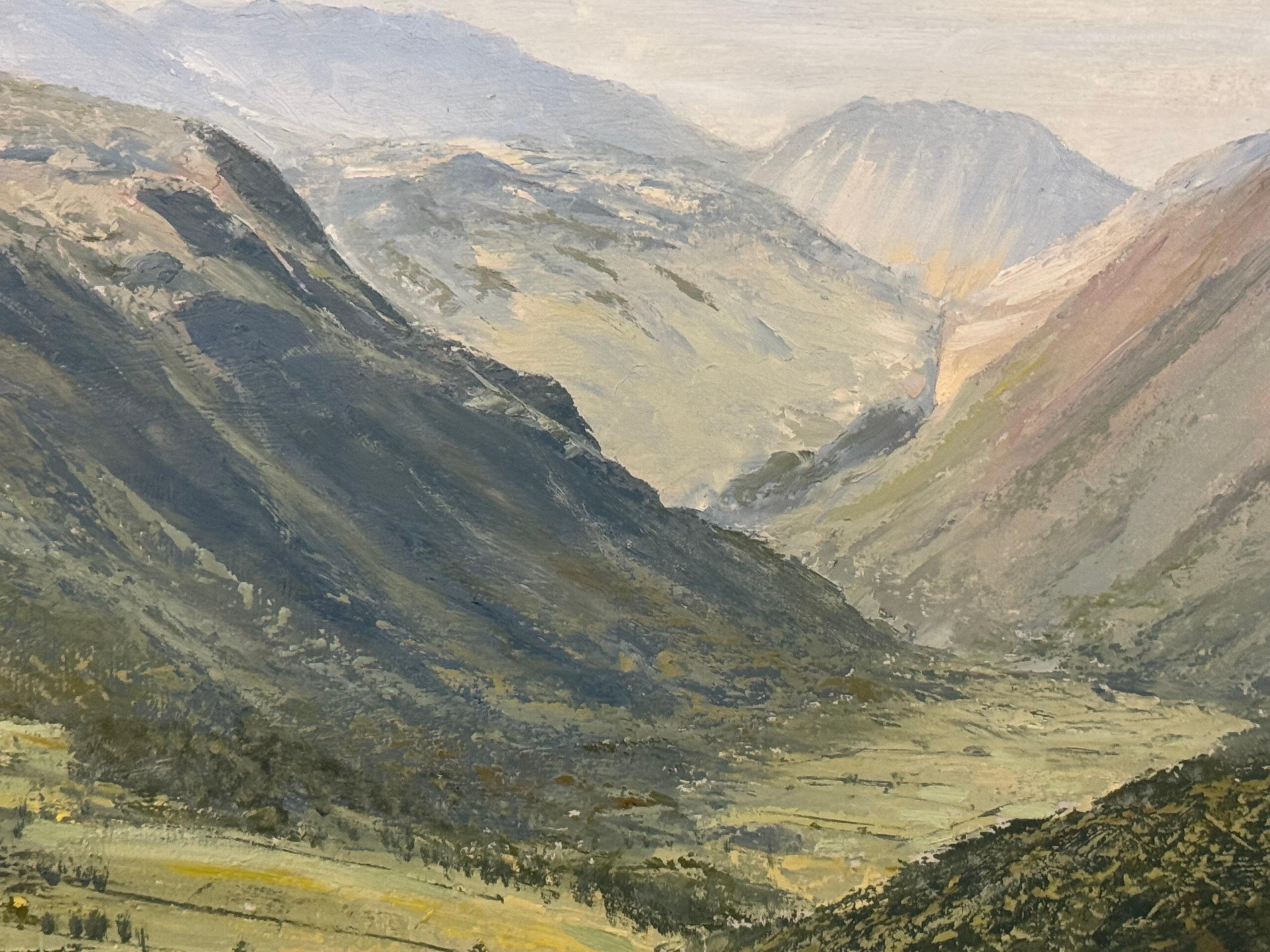 Mountain View of a Lush Green Valley in the English Lake District Vintage Oil For Sale 12