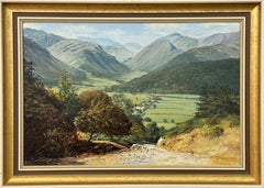Mountain View of a Lush Green Valley in the English Lake District Óleo de época