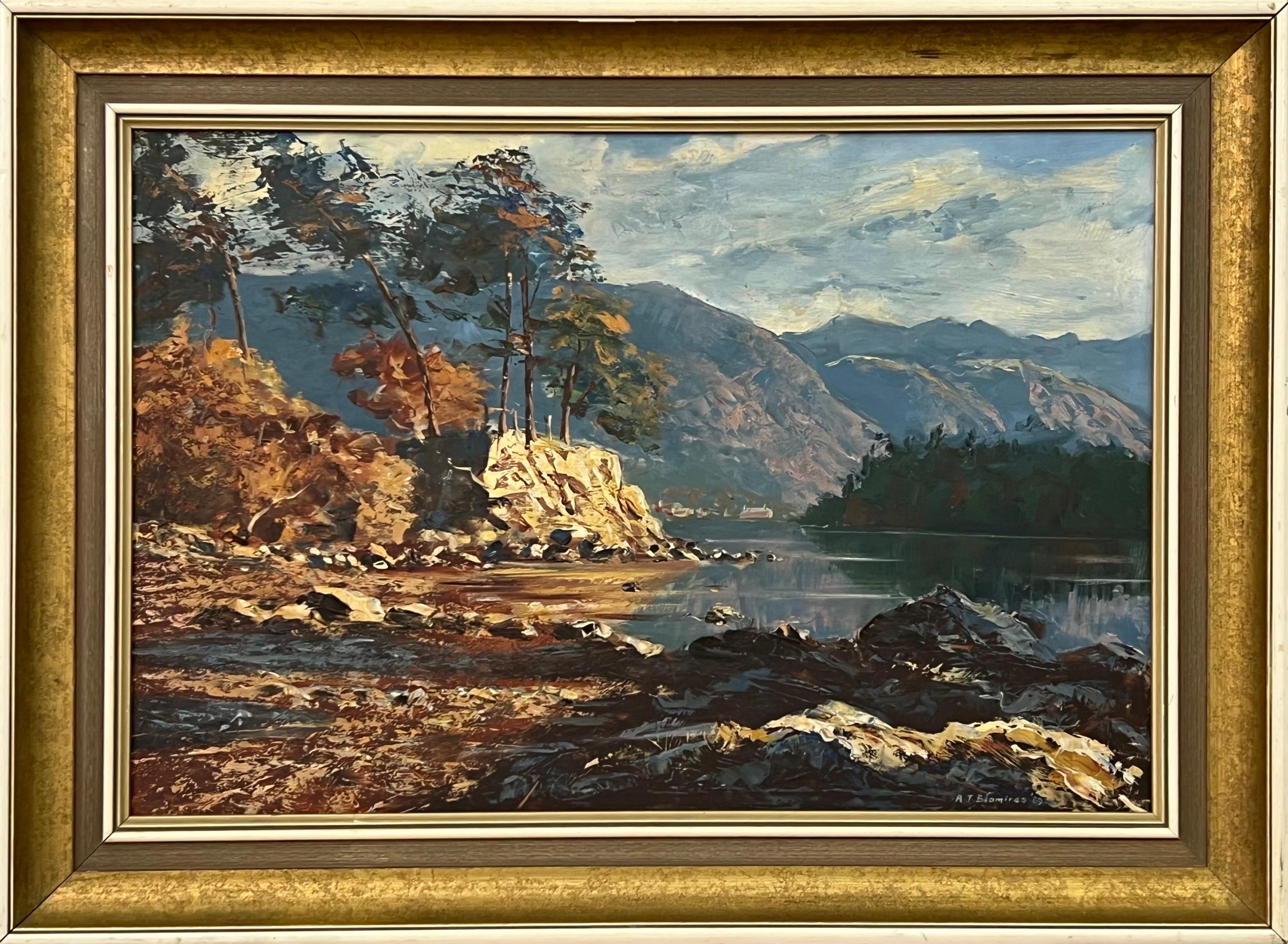 Landscape Painting Arthur Terry Blamires - Peinture à l'huile du département du lac de Derwent Water en Angleterre par un artiste de paysage britannique