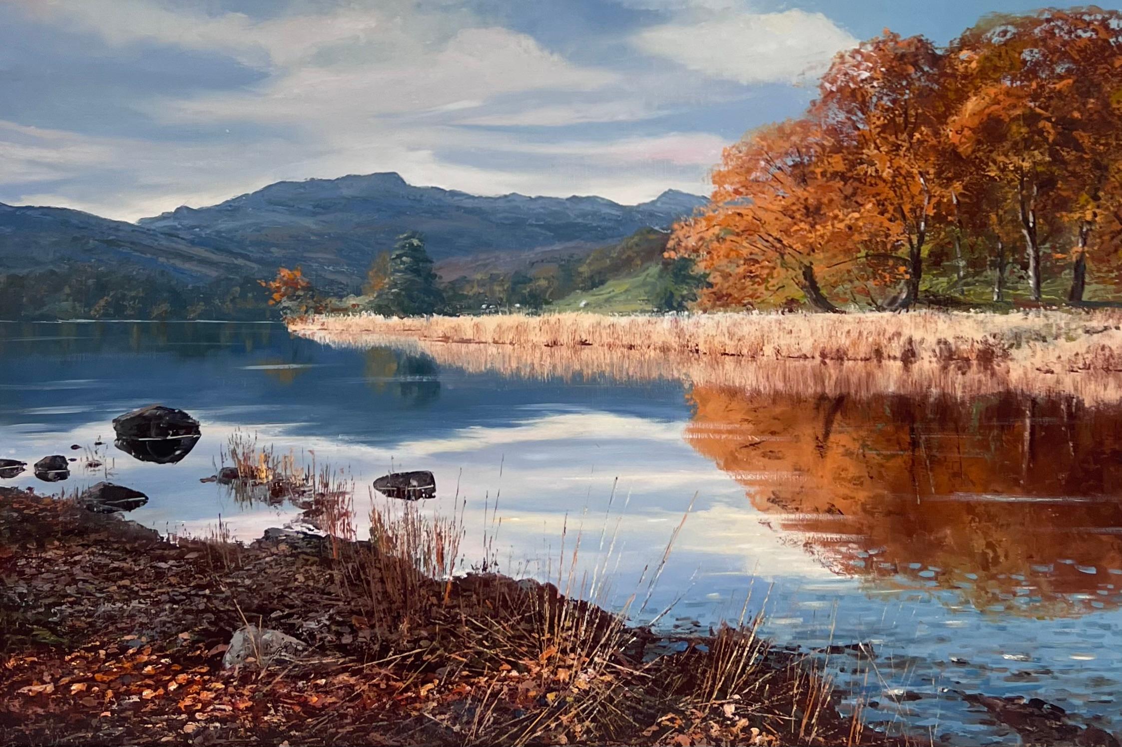 Rydal Water English Lake District Large Signed English Oil Painting Autumn Light For Sale 9