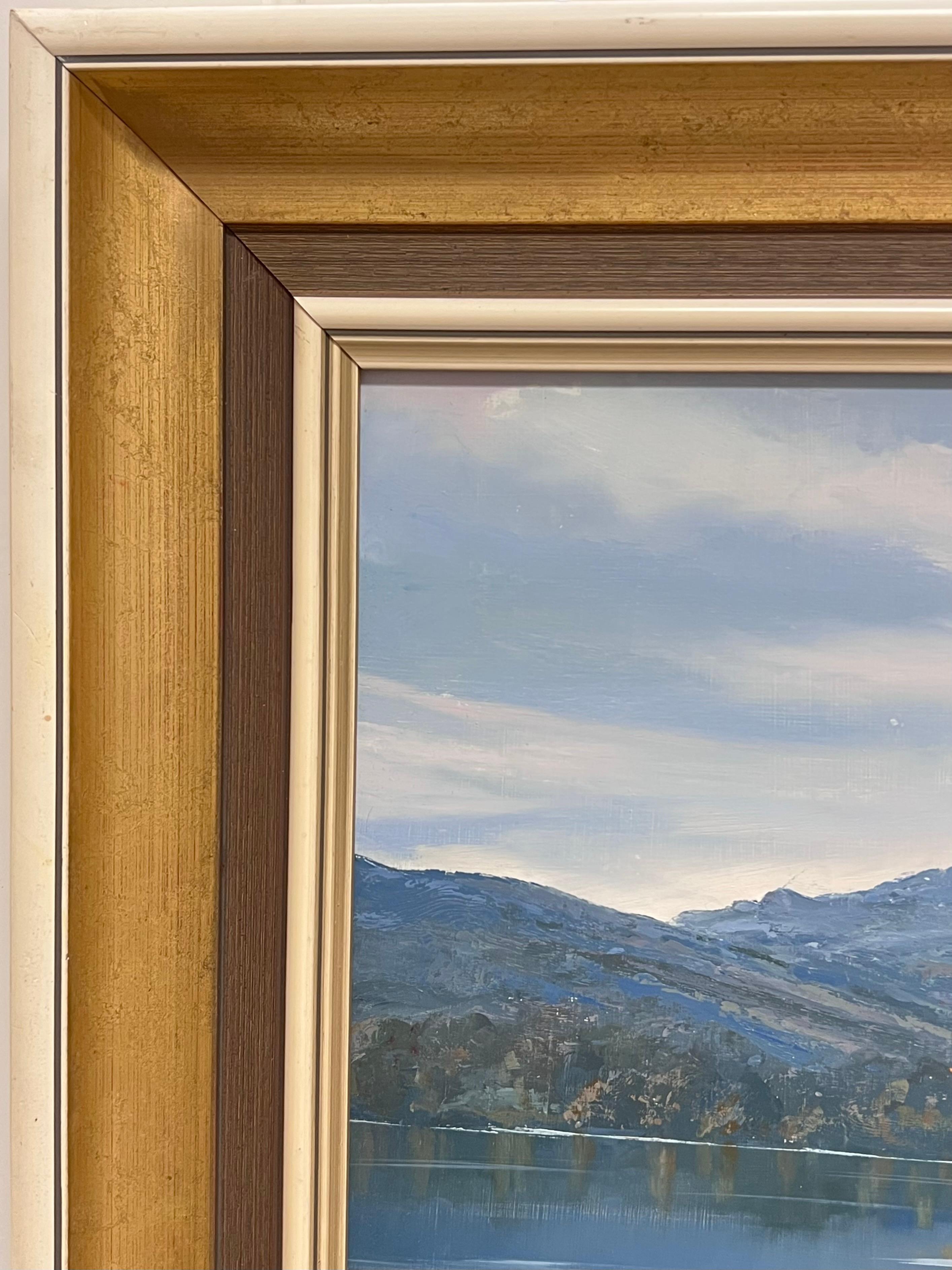 Rydal Water English Lake District Large Signed English Oil Painting Autumn Light - Brown Landscape Painting by Arthur Terry Blamires