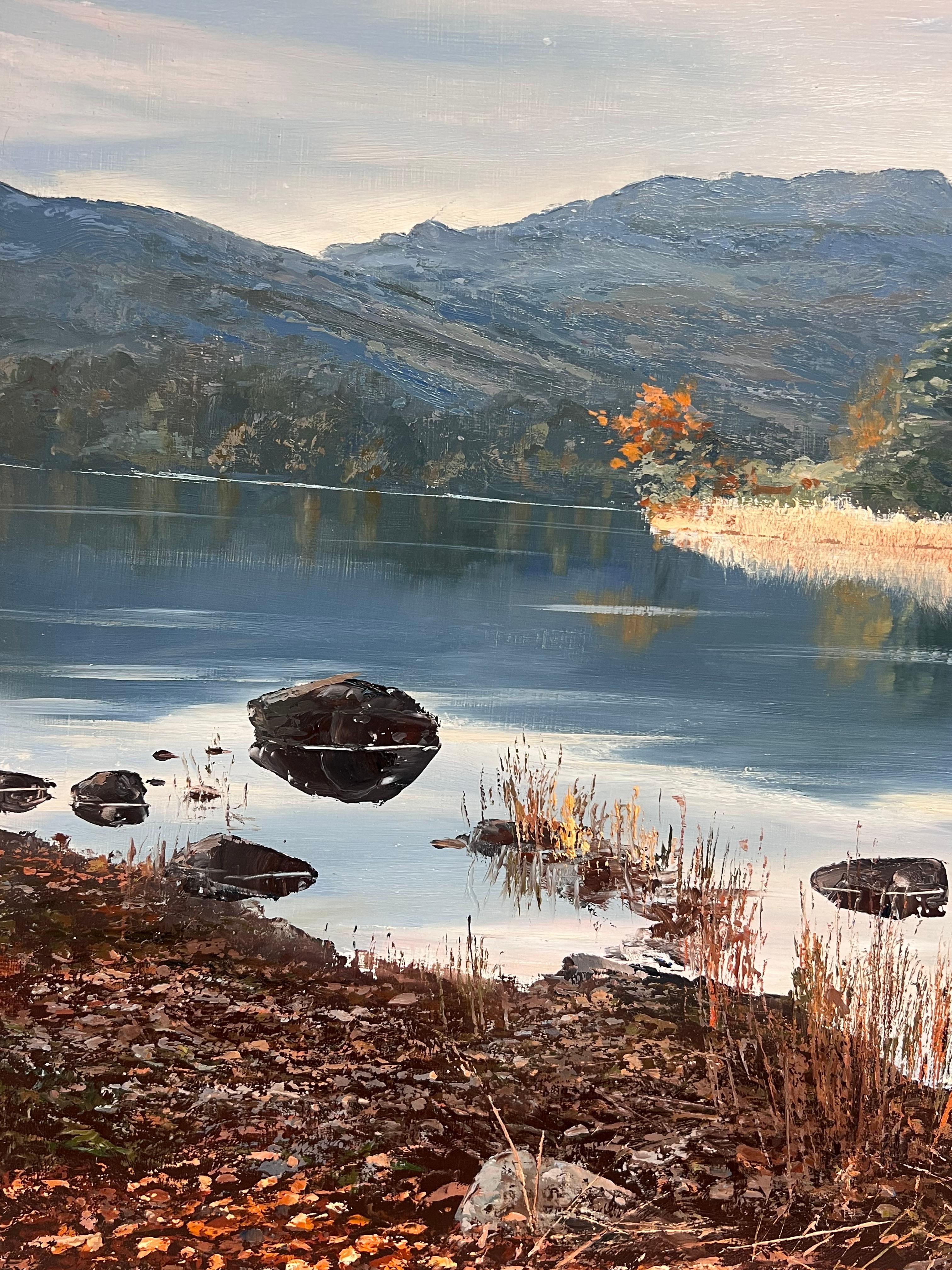 Rydal Water English Lake District Large Signed English Oil Painting Autumn Light For Sale 1