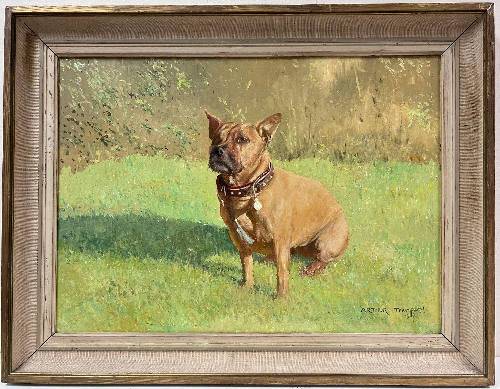 Englischer Hund, Ölgemälde, Staffordshire, Bull Terrier, signiert, Original-Kunstwerk – Painting von Arthur Thompson