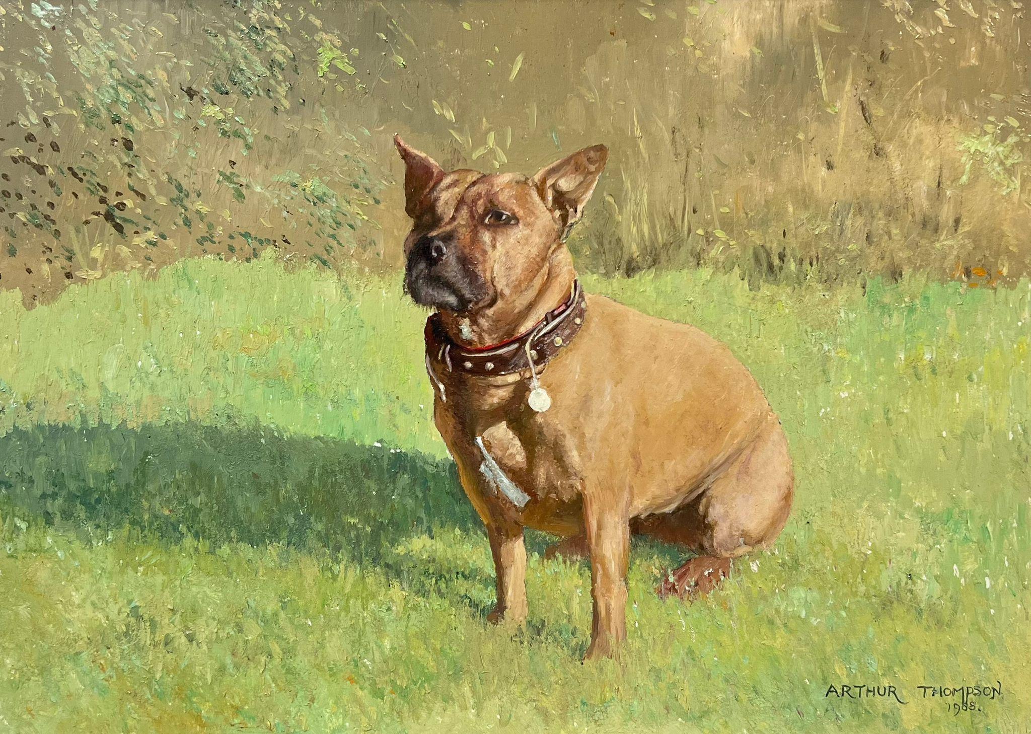 Englischer Hund, Ölgemälde, Staffordshire, Bull Terrier, signiert, Original-Kunstwerk