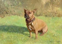Retro English Dog Oil Painting The Staffordshire Bull Terrier Signed Original Artwork