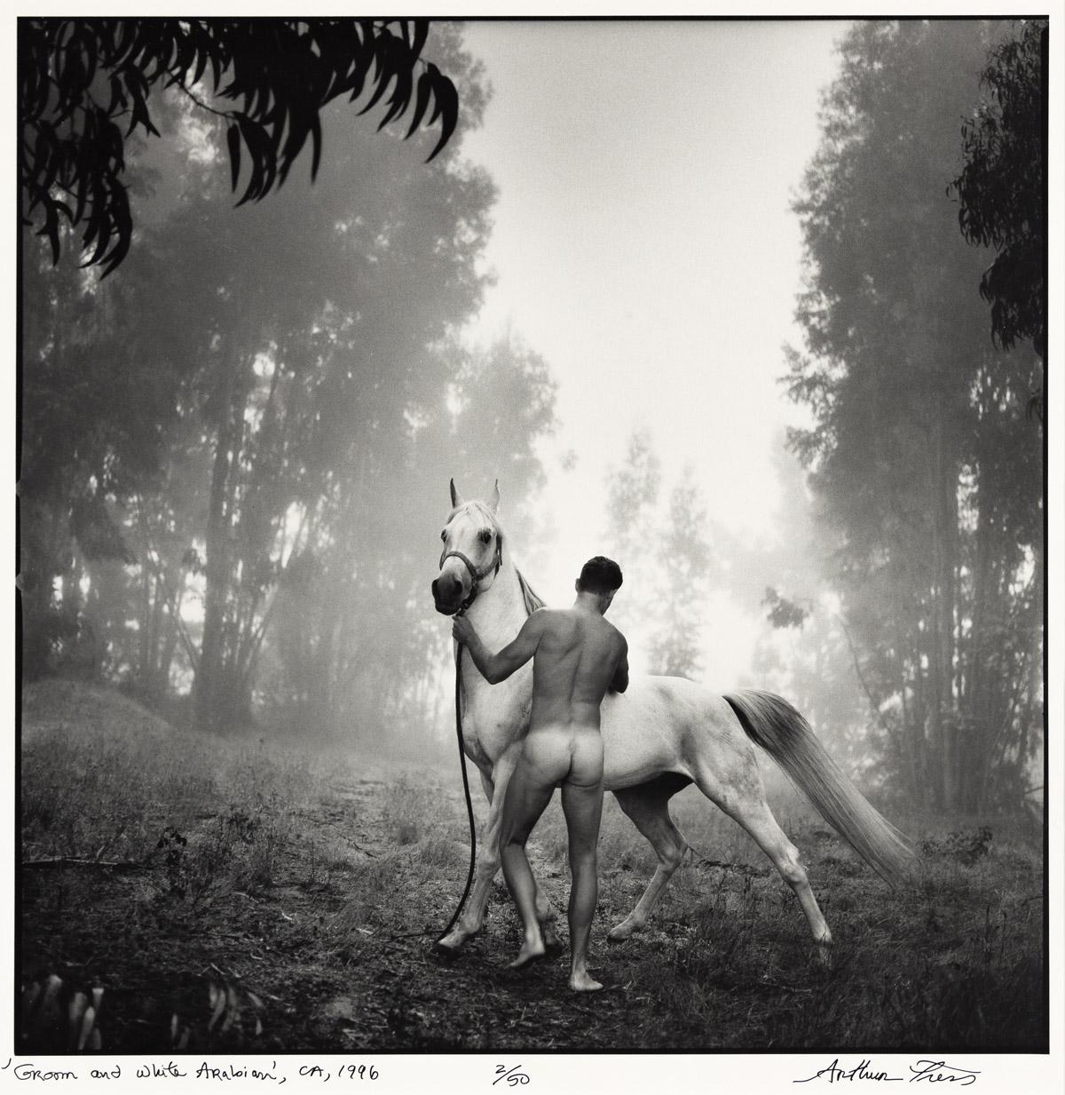 Groom with the White Arabian, CA - Photograph by Arthur Tress