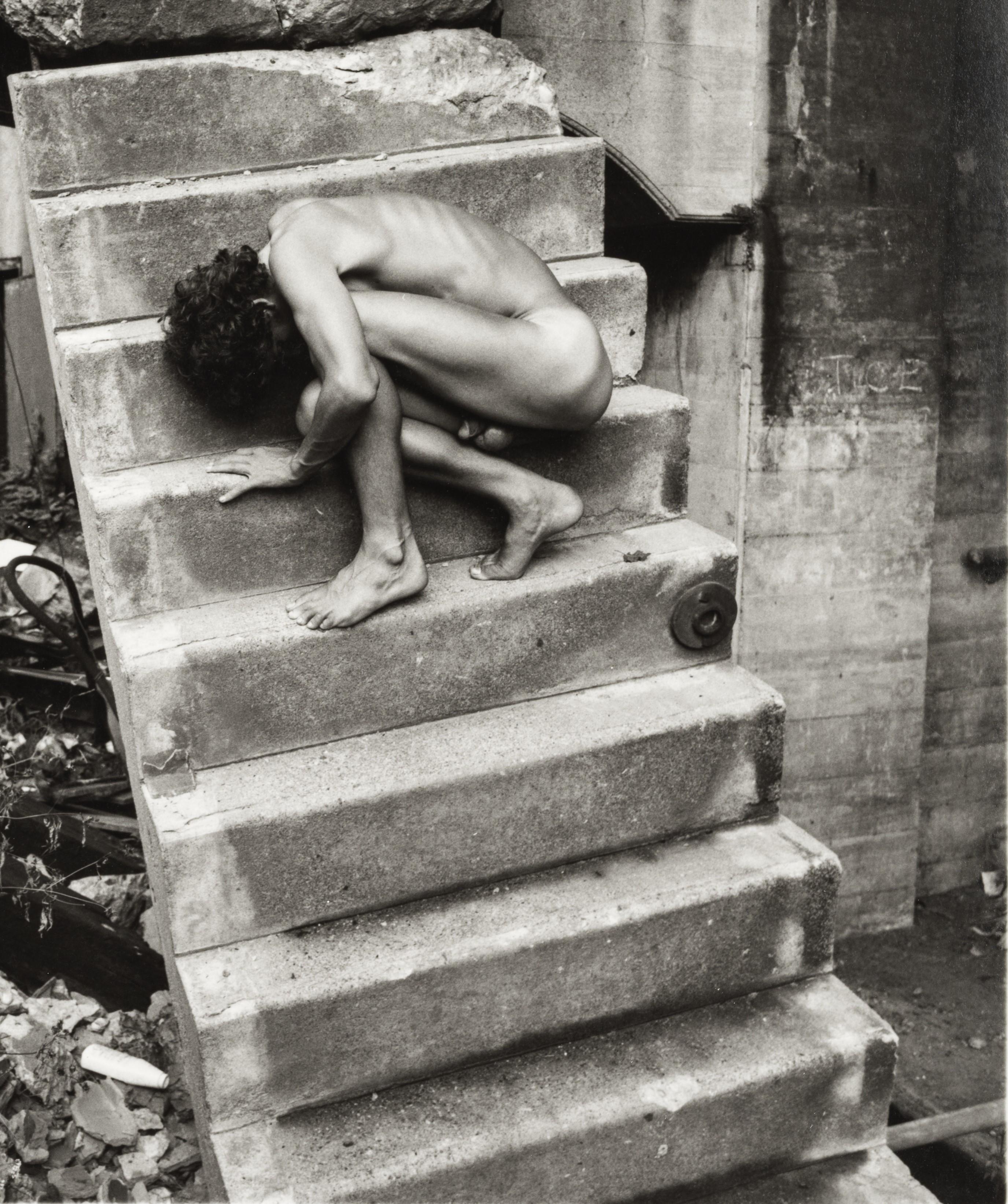 Nude on the Stairs - Gray Figurative Photograph by Arthur Tress