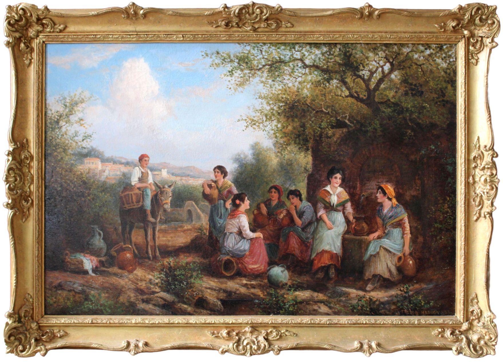 A good gossip, oil on canvas, 61x92 cm - Painting by Arthur Trevor Haddon