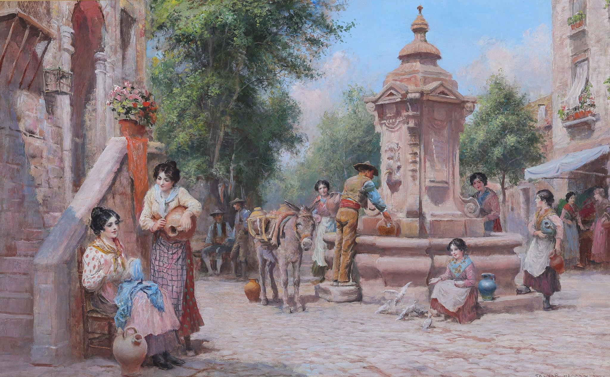 At the Fountain - Painting by Arthur Trevor Haddon