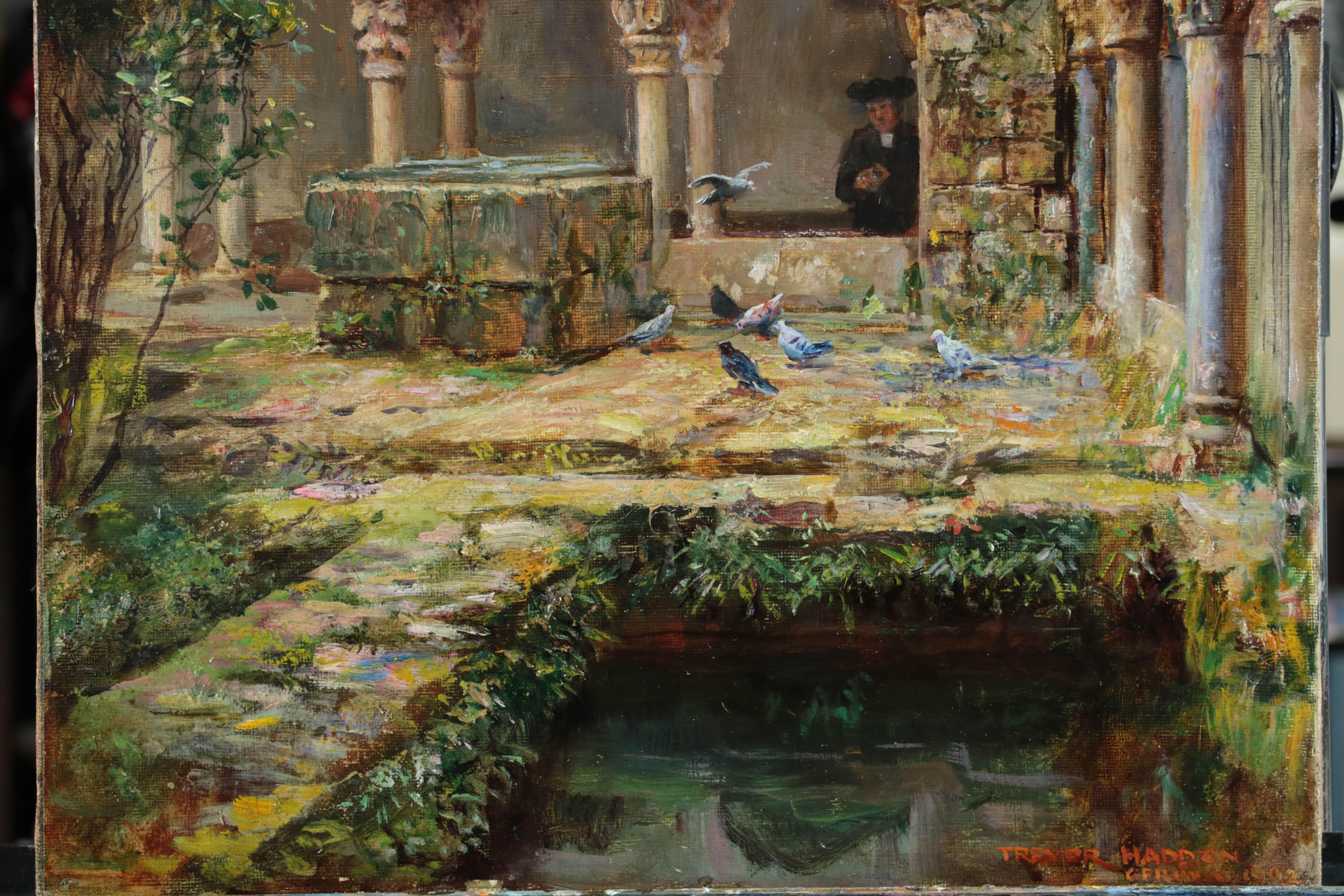 Peinture à l'huile impressionniste du début du XXe siècle Monastère et jardins espagnols - Impressionnisme Art par Arthur Trevor Haddon