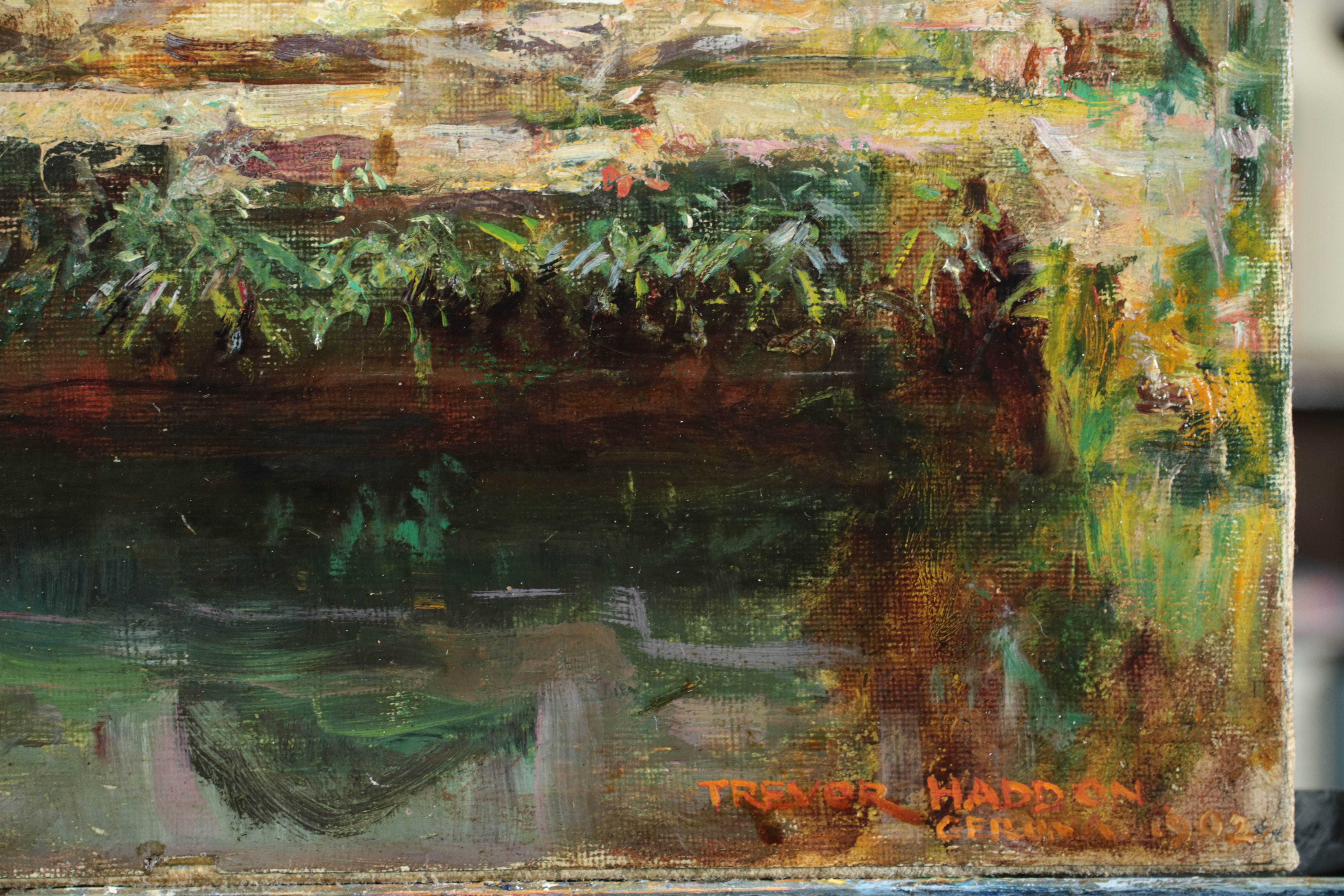 Peinture à l'huile impressionniste du début du XXe siècle Monastère et jardins espagnols en vente 1