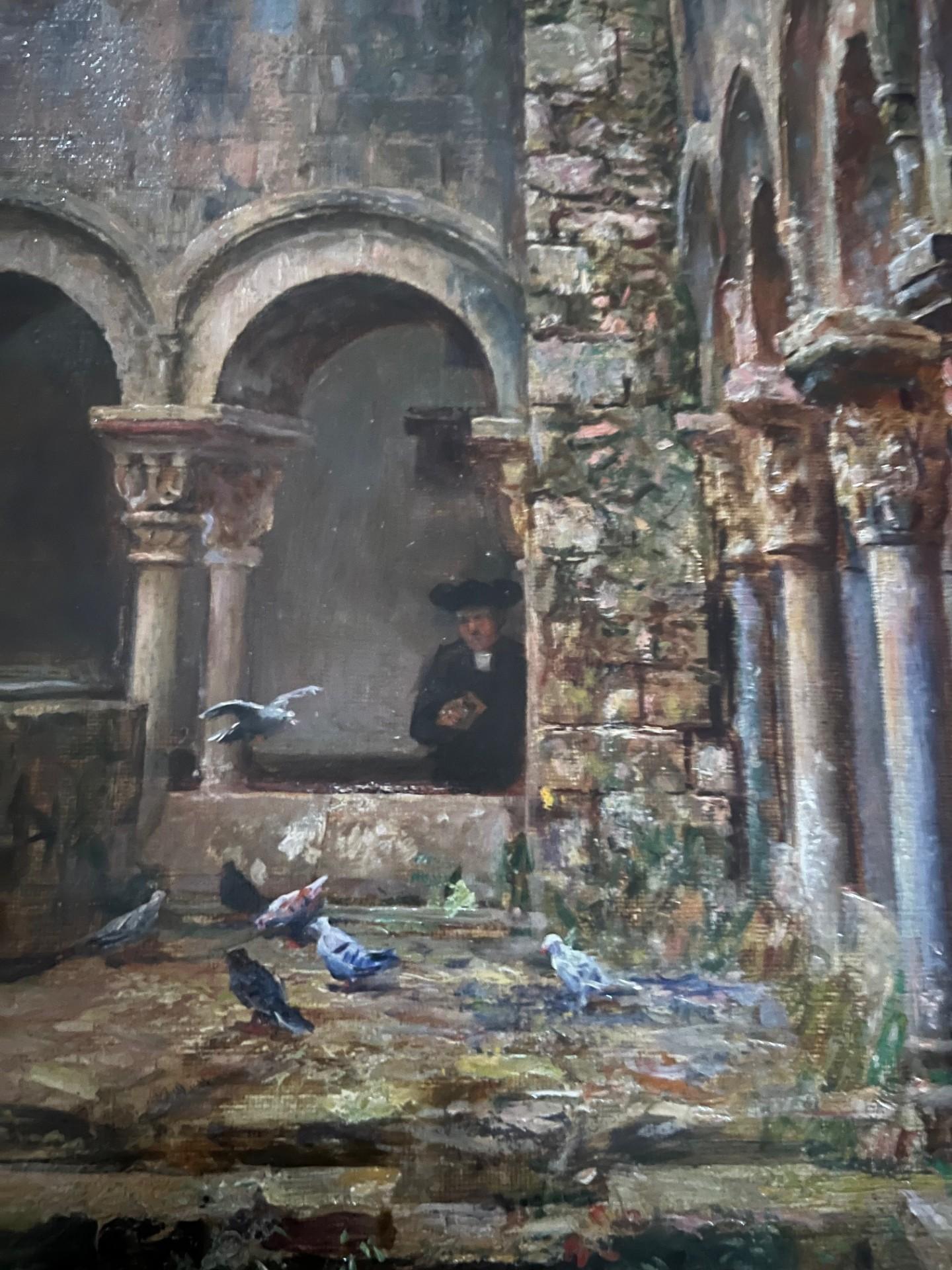 Peinture à l'huile impressionniste du début du XXe siècle Monastère et jardins espagnols en vente 2